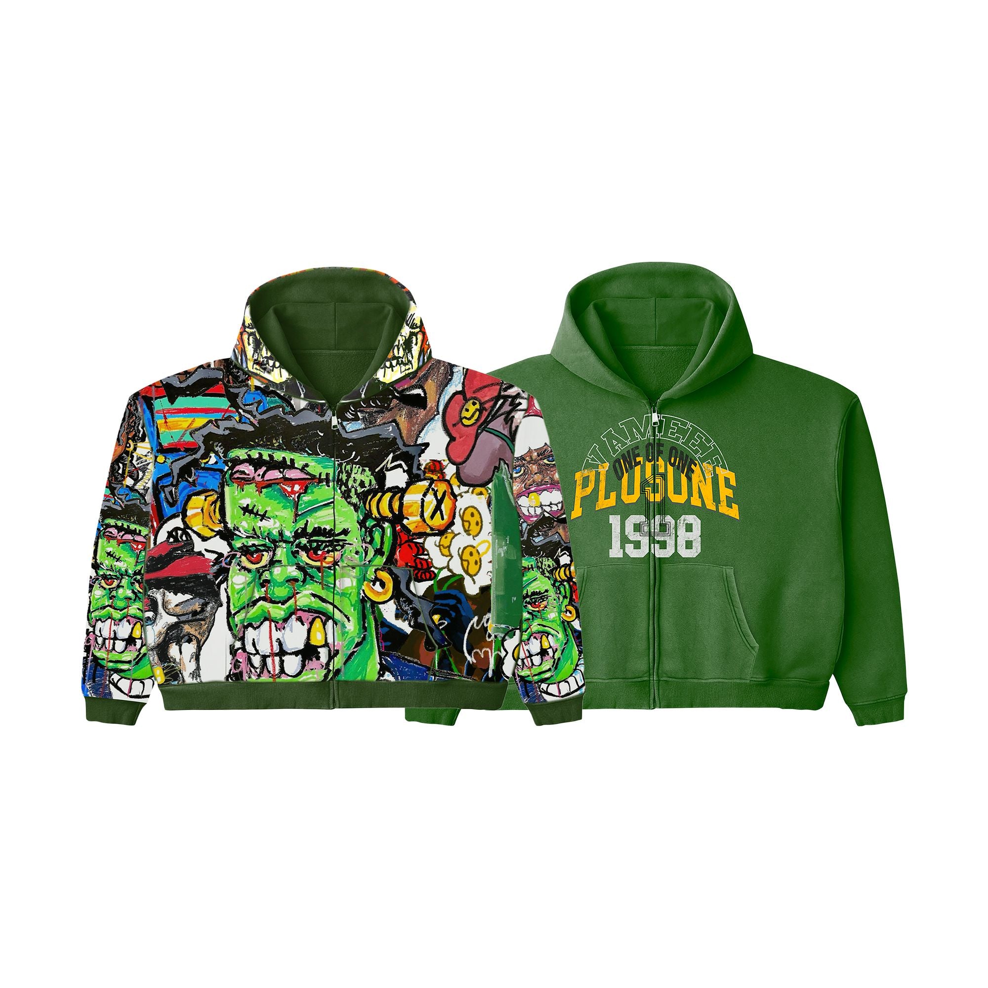 Vxmeee Reversible Green Zip Up Hoodie