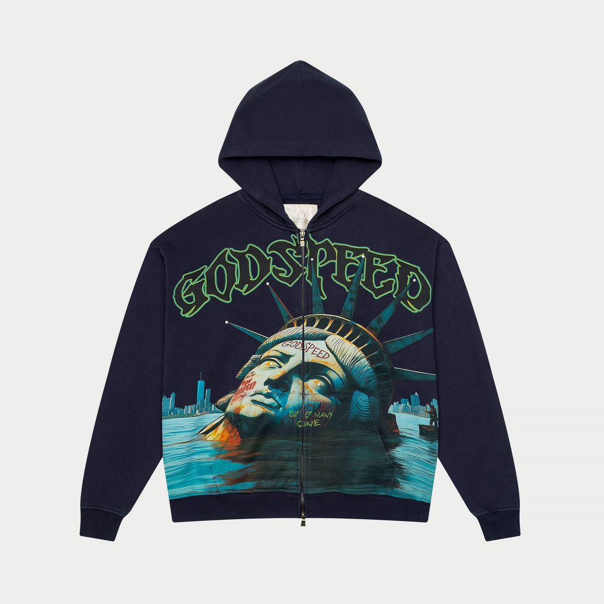 Godspeed "Sunken Liberty" Navy Wash Zip-Up Hoodie