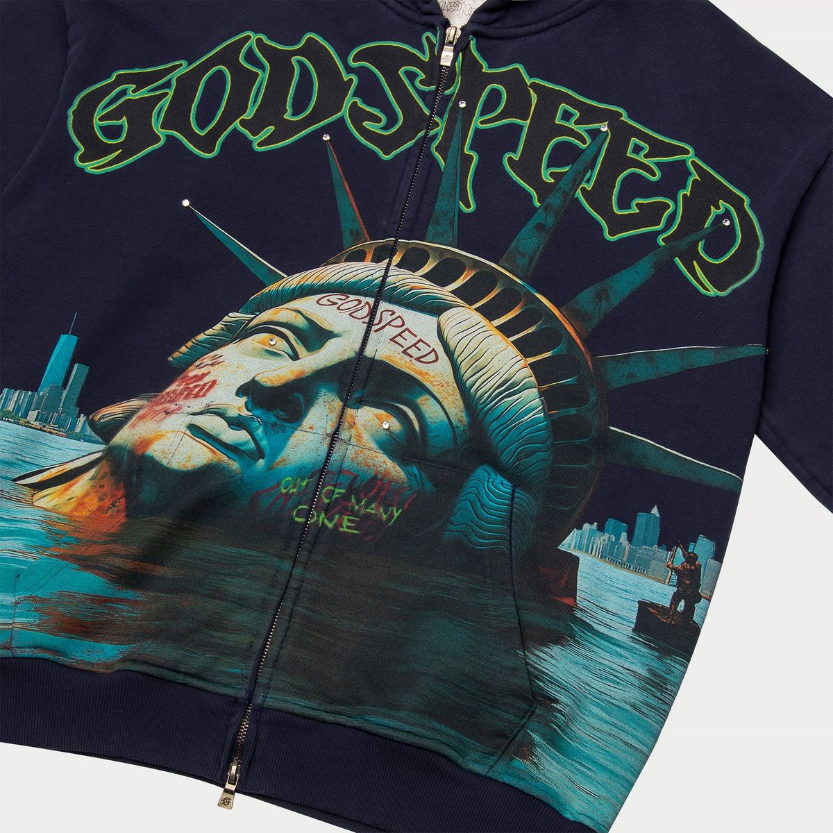 Godspeed "Sunken Liberty" Navy Wash Zip-Up Hoodie