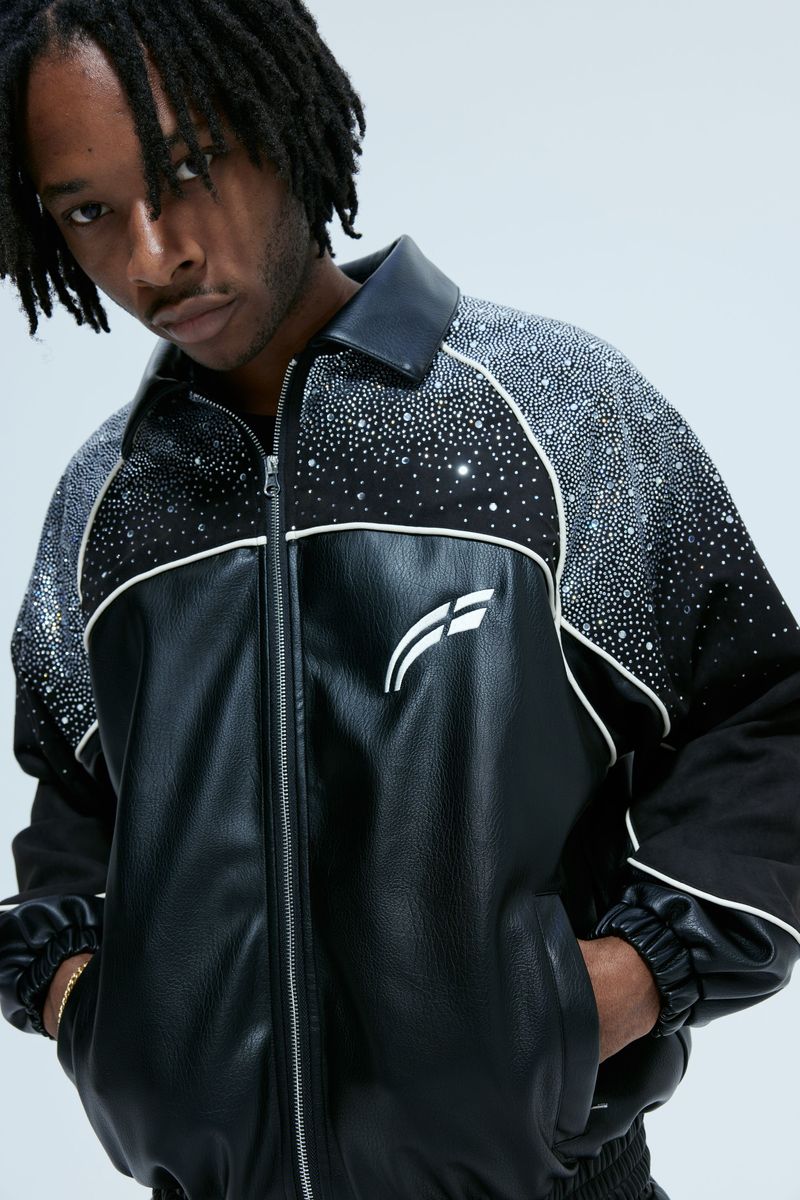 RVS Labs Black Leather "Astral" Zip Track Jacket