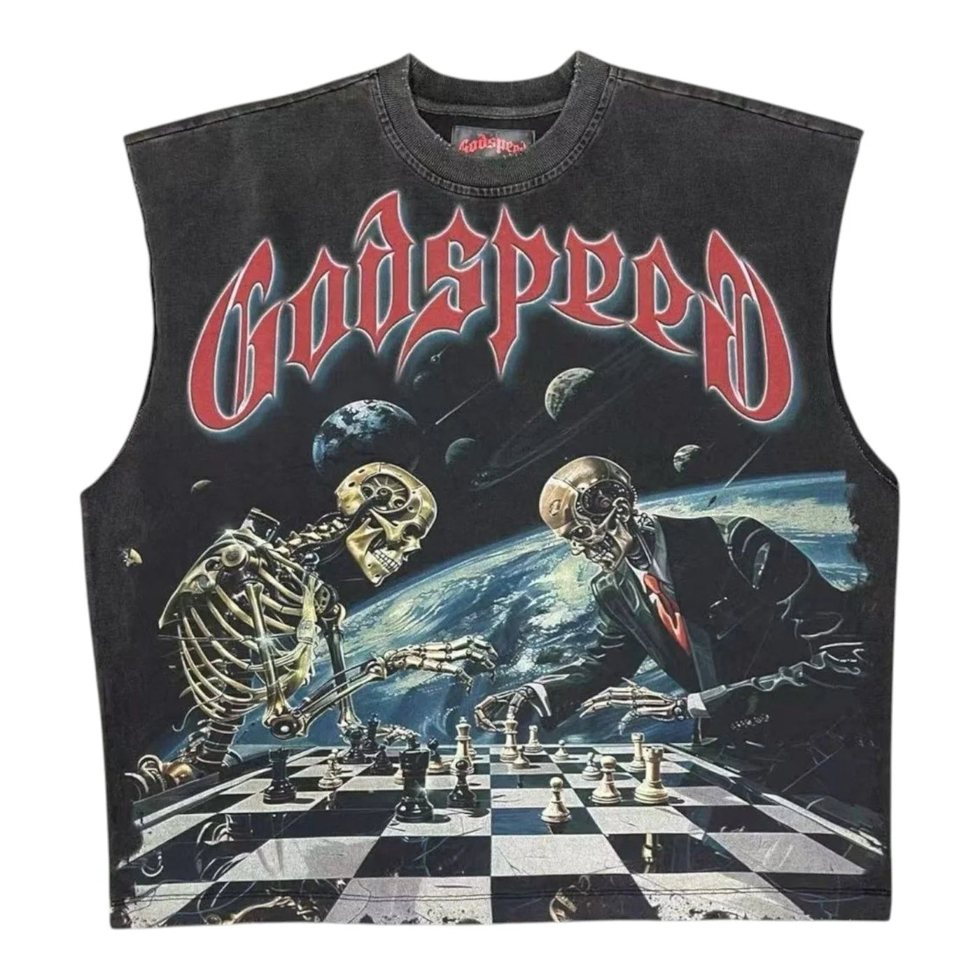 Godspeed "Checkmate" Black Wash Sleeveless T-Shirt