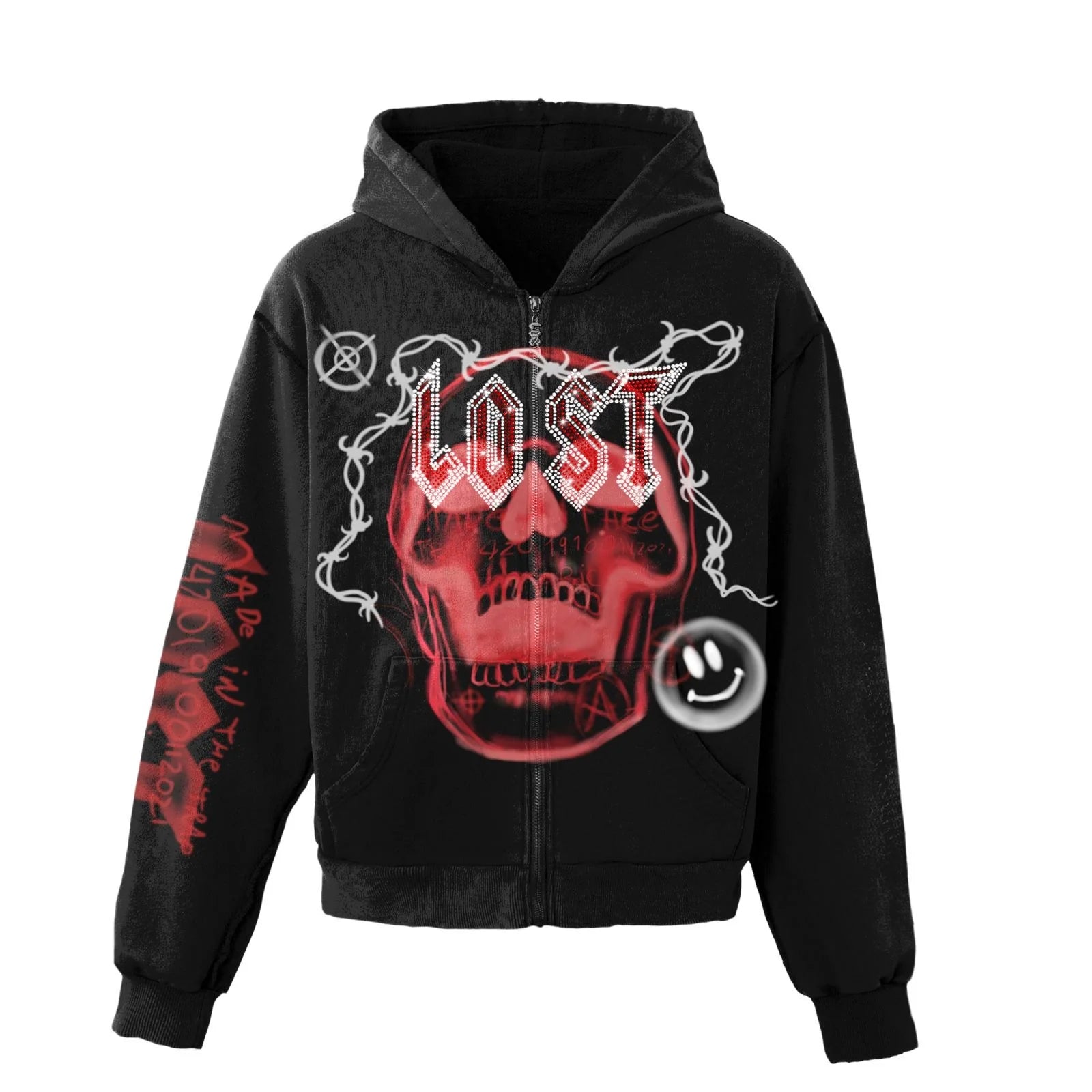 Lost Intricacy "Skull Bound" Black/Red Zip-Up Hoodie