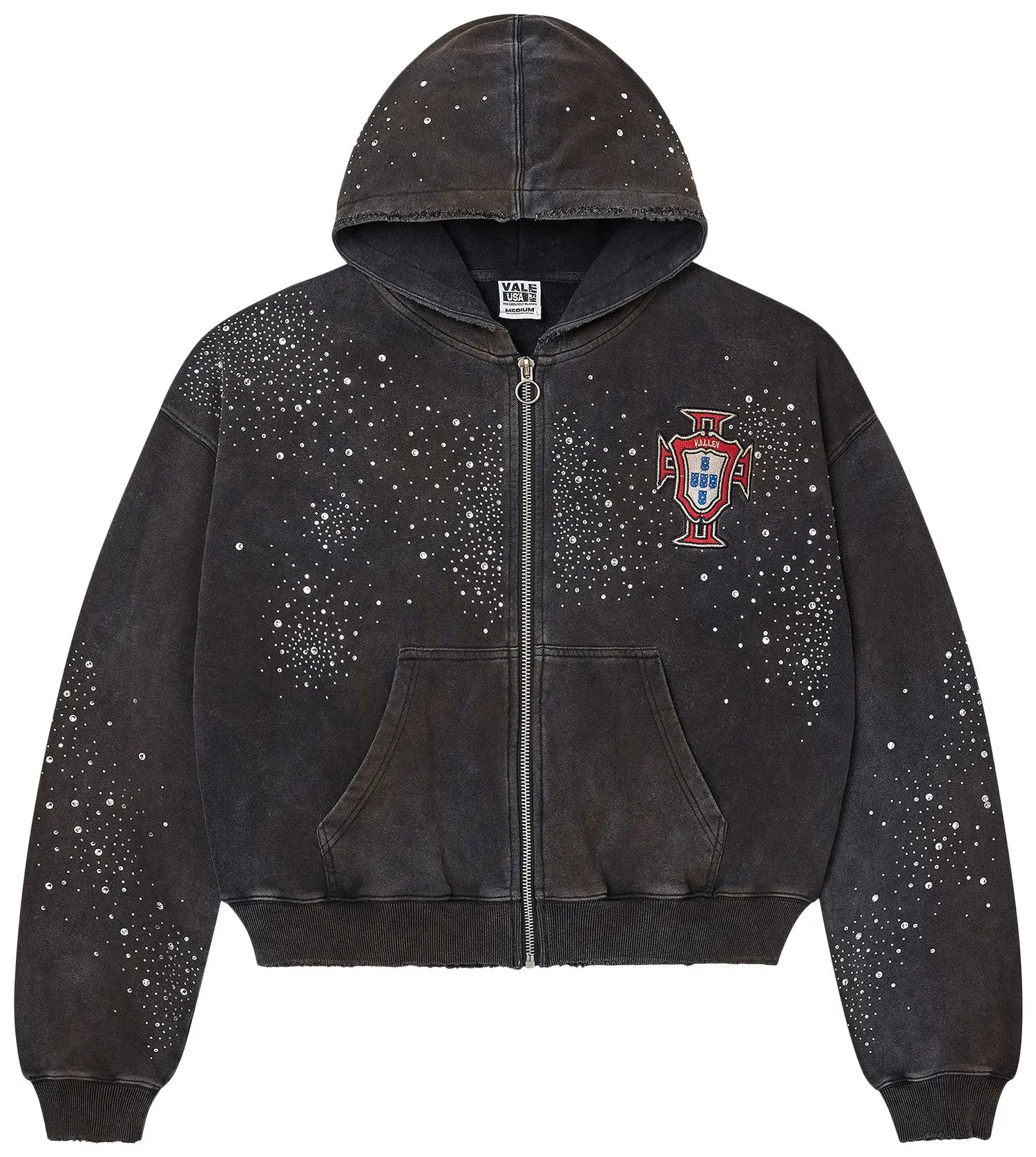 Vale "Pluto Cluster" Black Rhinestone Zip-Up Hoodie