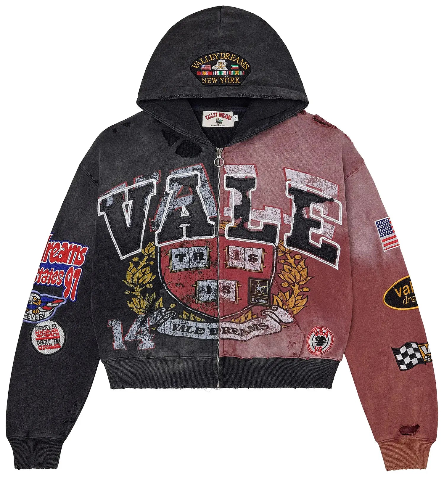 Vale "Two Face" Red/Black Zip Up Hoodie