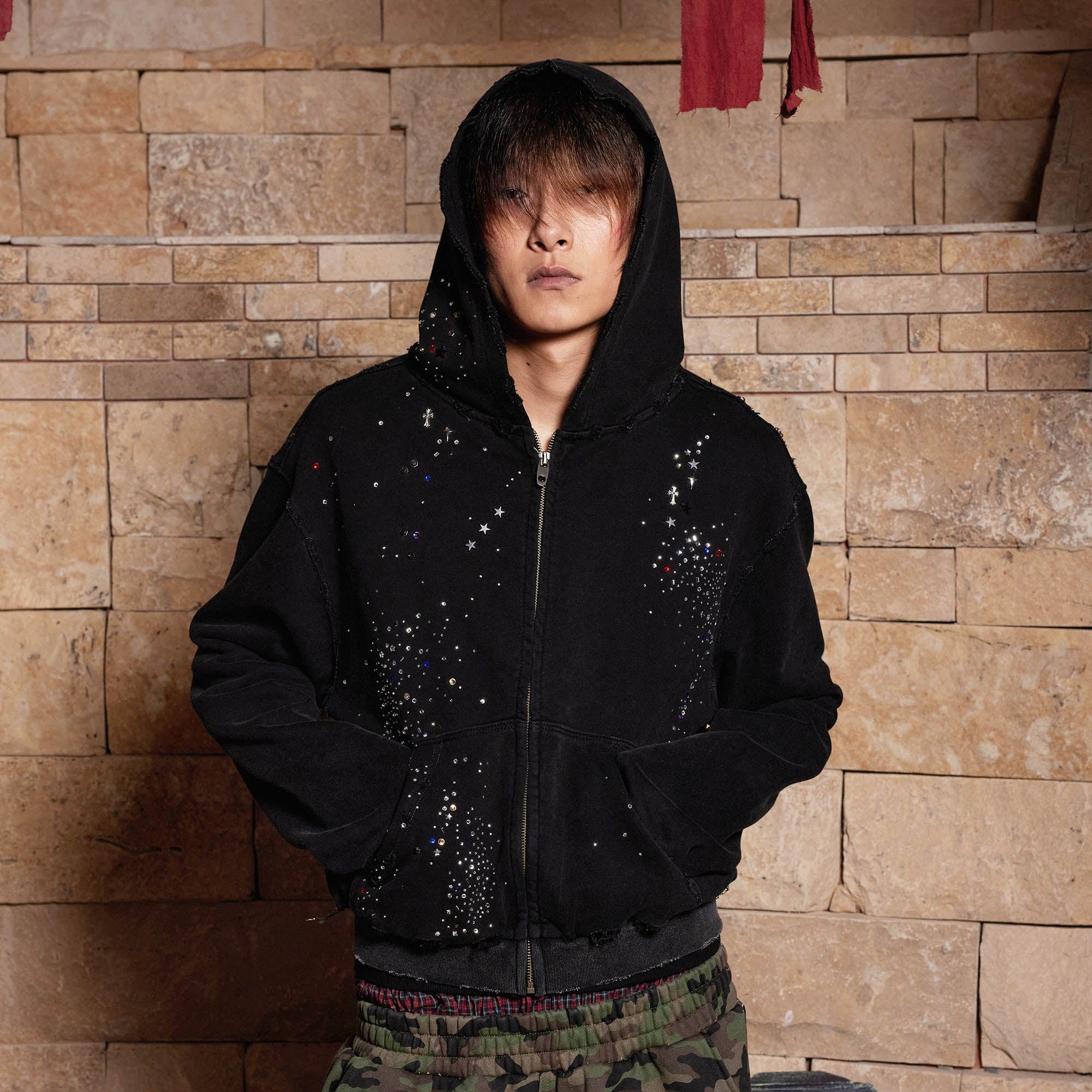 DND4DES "Sparkle Diamond" Distress Zip Up Hoodie