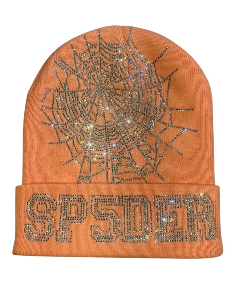 Spider Orange Rhinestone Beanie
