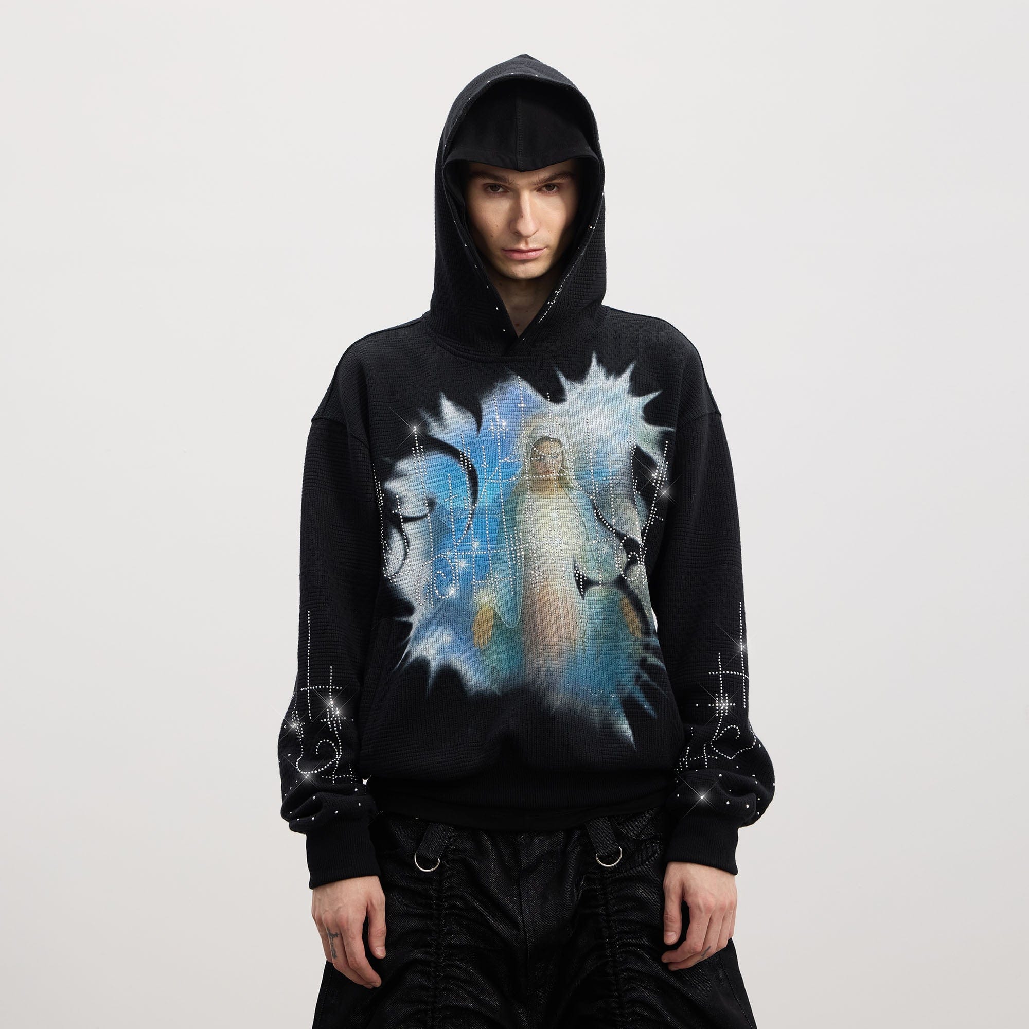 DND4DES "Virgin Mary" Rhinestone Black Hoodie