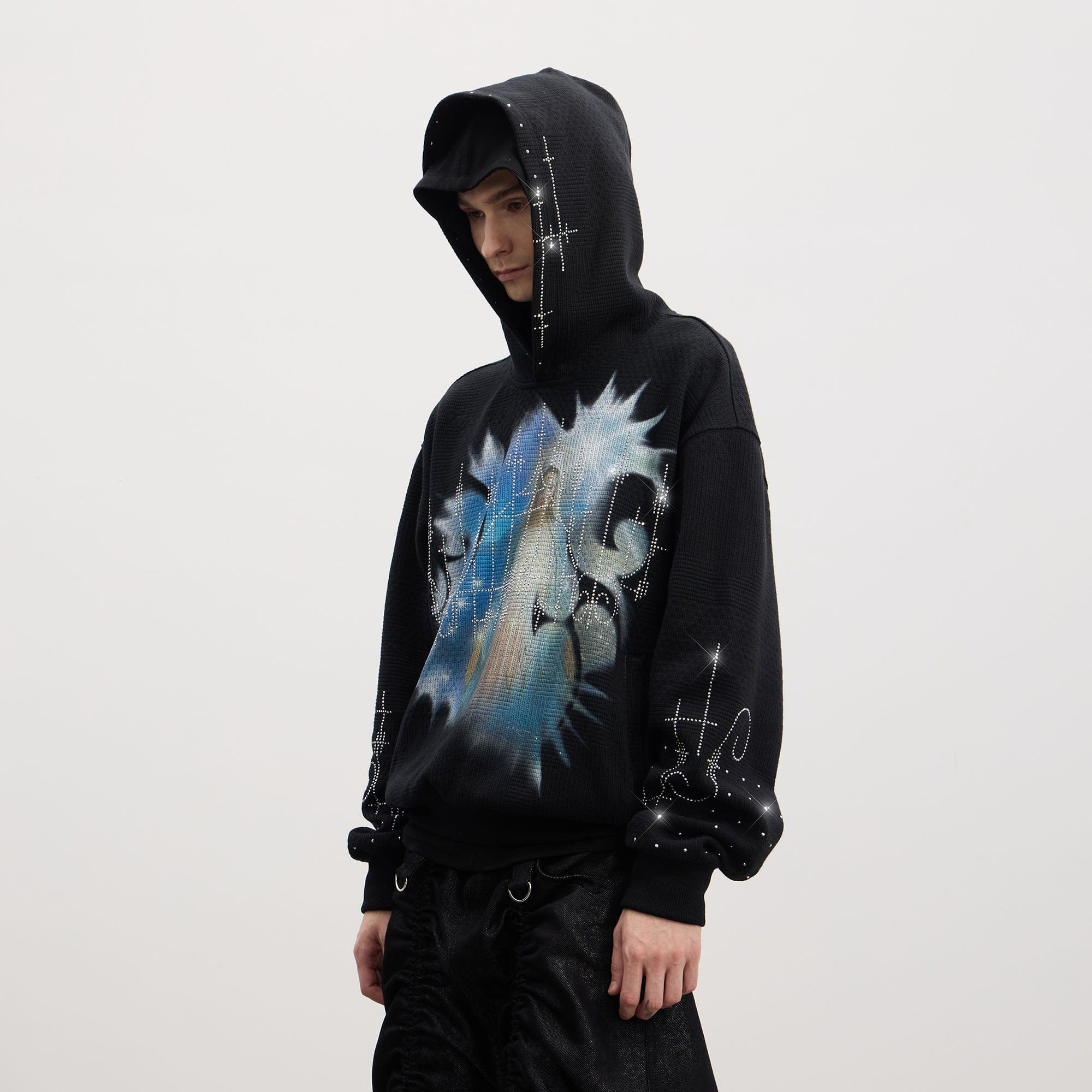 DND4DES "Virgin Mary" Rhinestone Black Hoodie