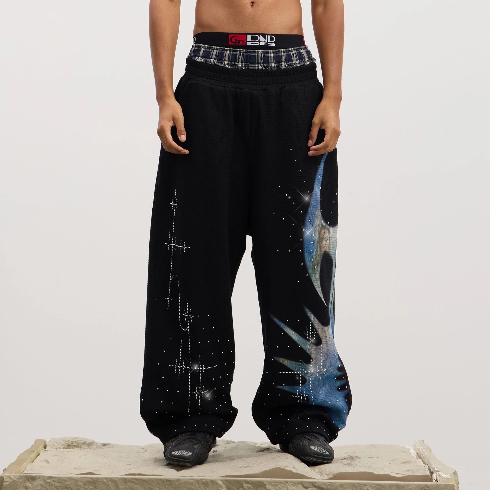 DND4DES "Virgin Mary" Rhinestone Black Sweat Pants