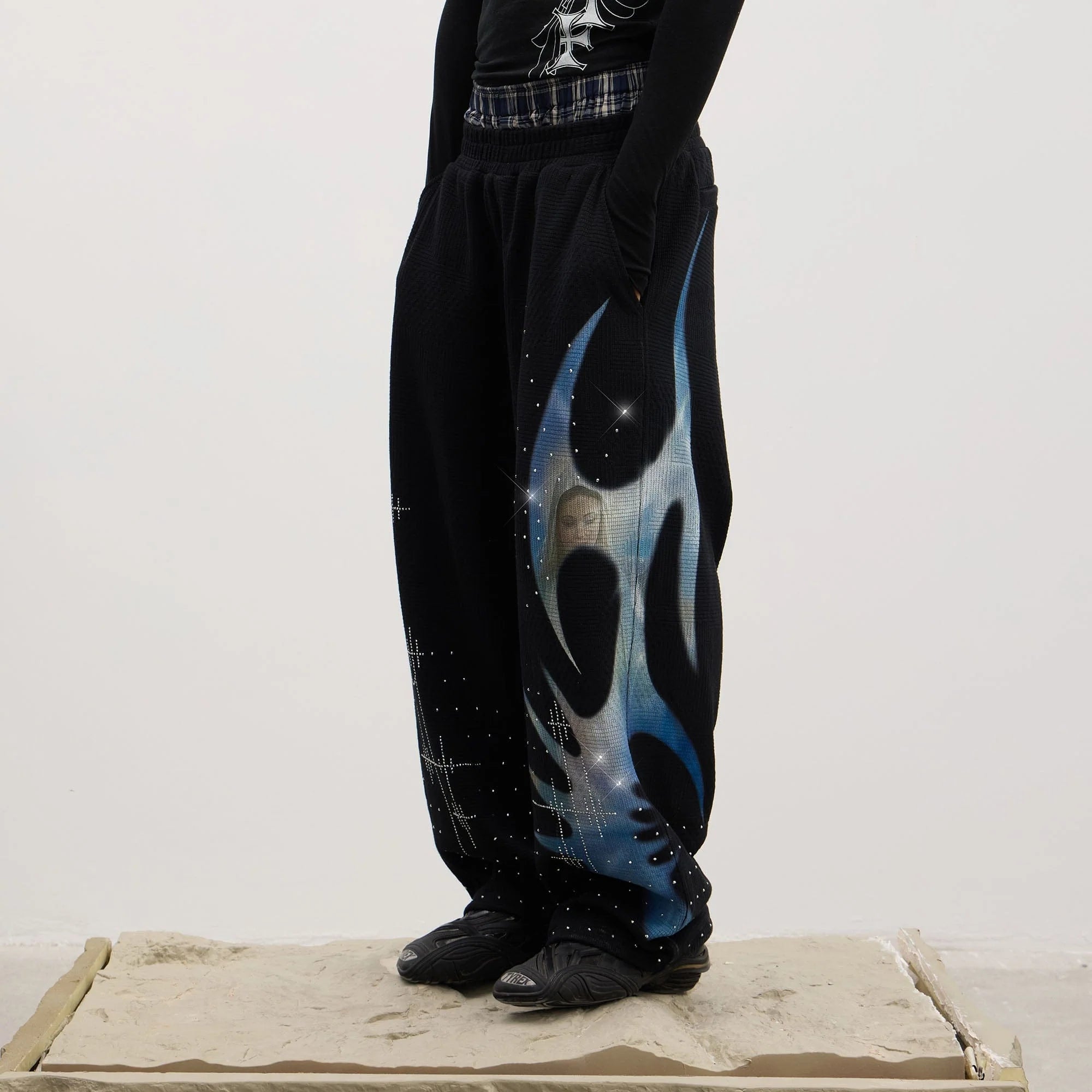 DND4DES "Virgin Mary" Rhinestone Black Sweat Pants