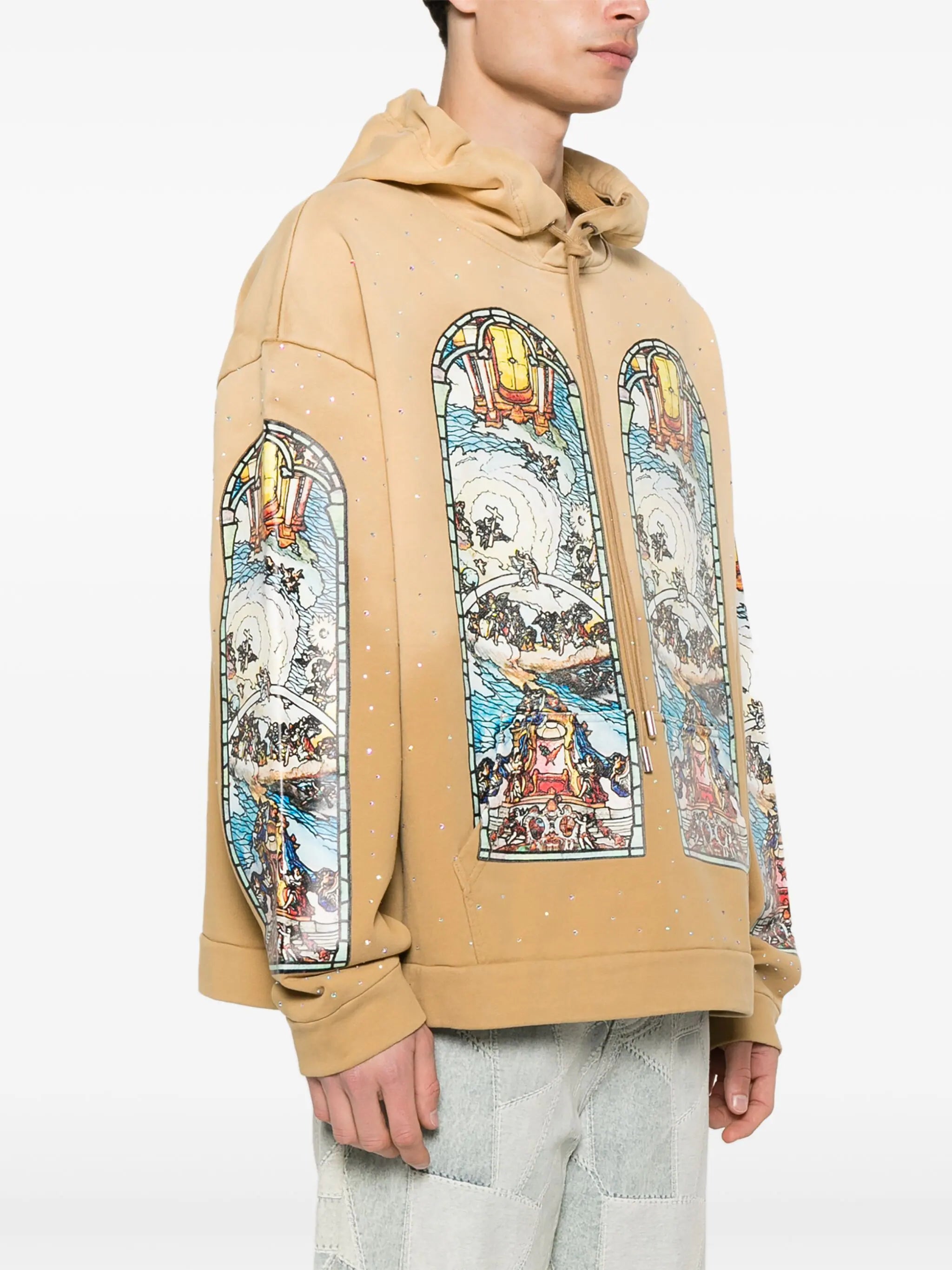 Who Decides War "Beige Cotton Rhinestone" Hoodie