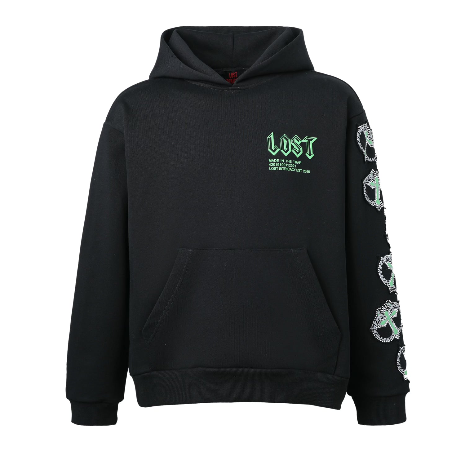 Lost intricacyトレーナーflyshitonly Lost Intricacy Black/Green Mitt Hoodie