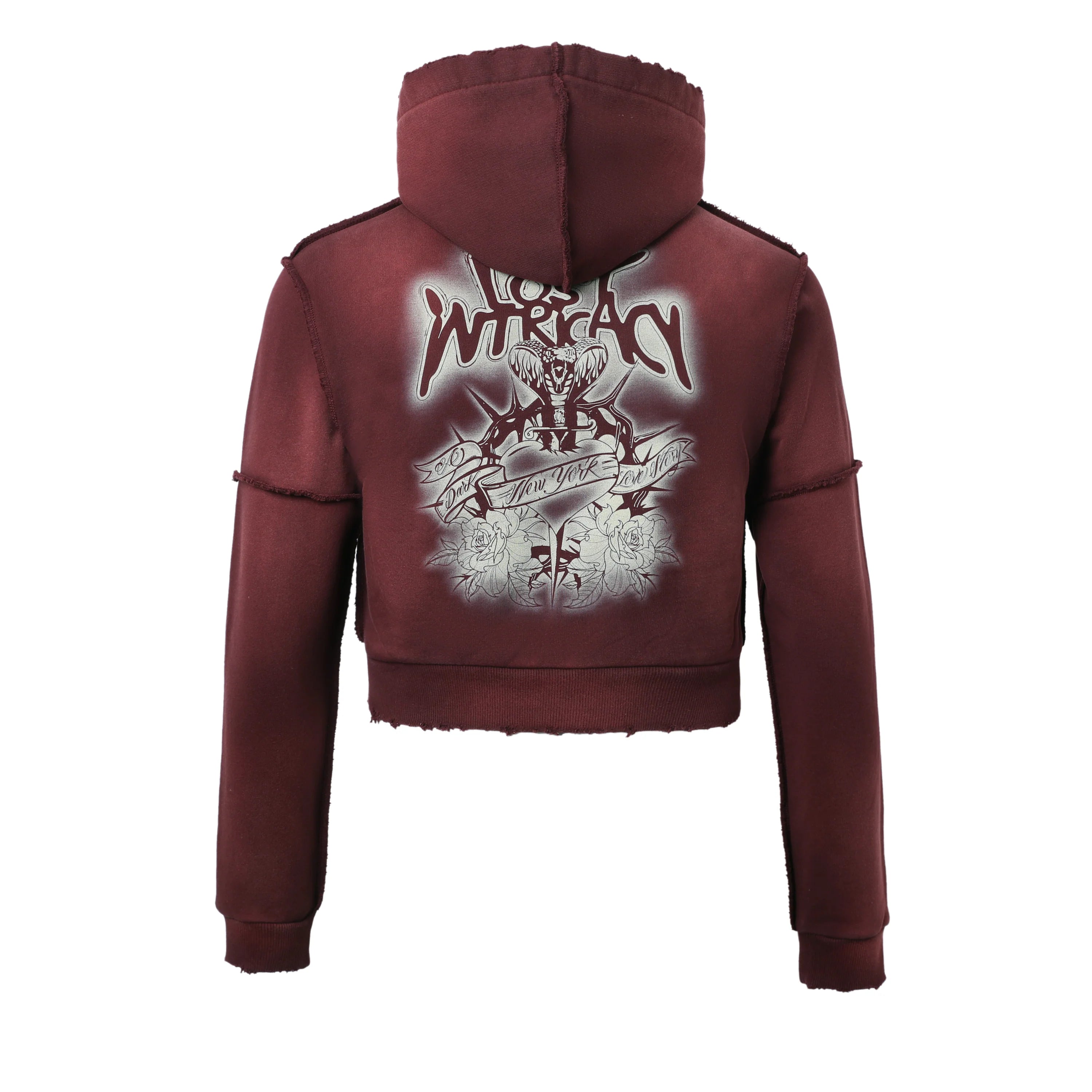 Lost Intricacy Burgundy Women Rhinestone Zip-Up Hoodie
