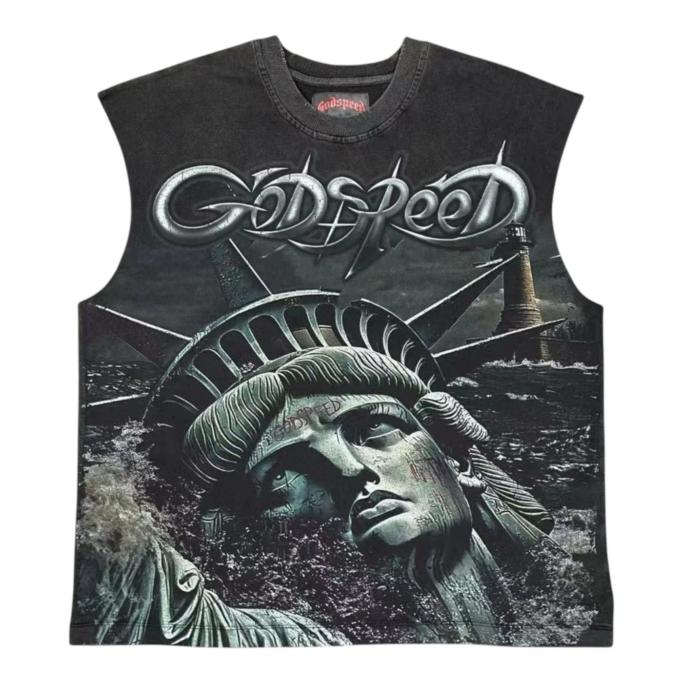 Godspeed "Sunken Liberty" Black Wash Sleeveless T-Shirt