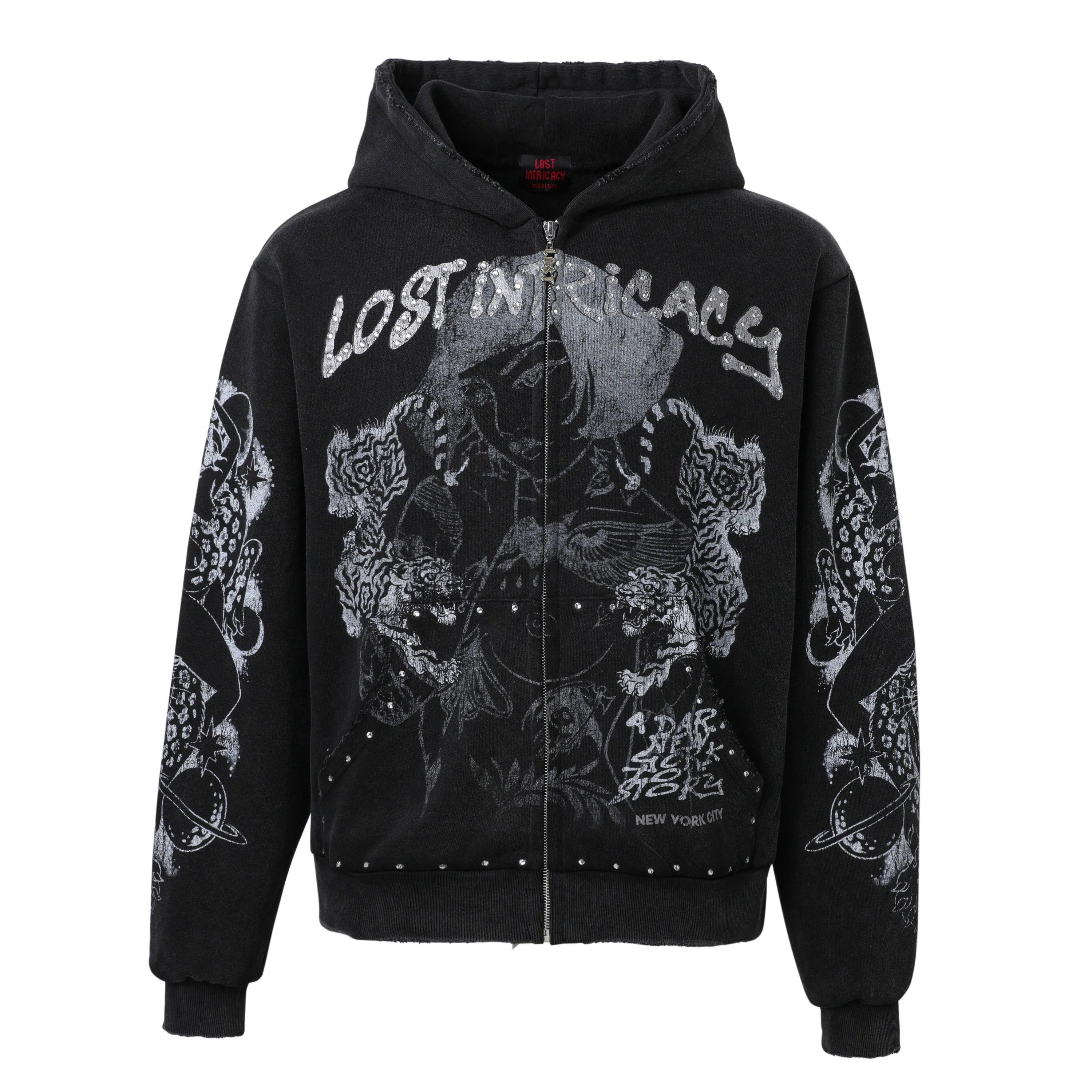 Lost Intricacy "Twin Tigers" Black Zip-Up Hoodie