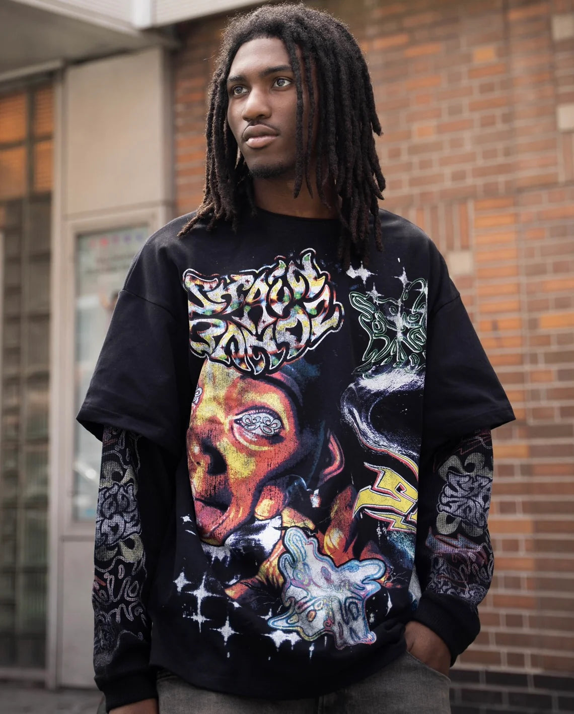 SB Studios "Oversized" Black Thermal Long Sleeve T-Shirt
