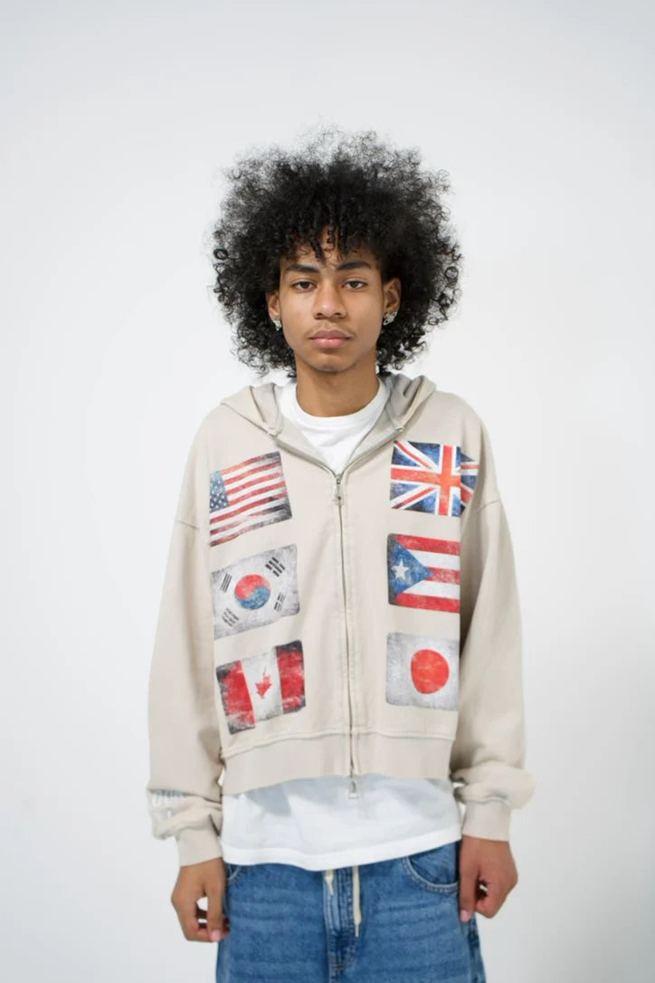 FLR 914 "Flags" Grey Zip-Up Hoodie