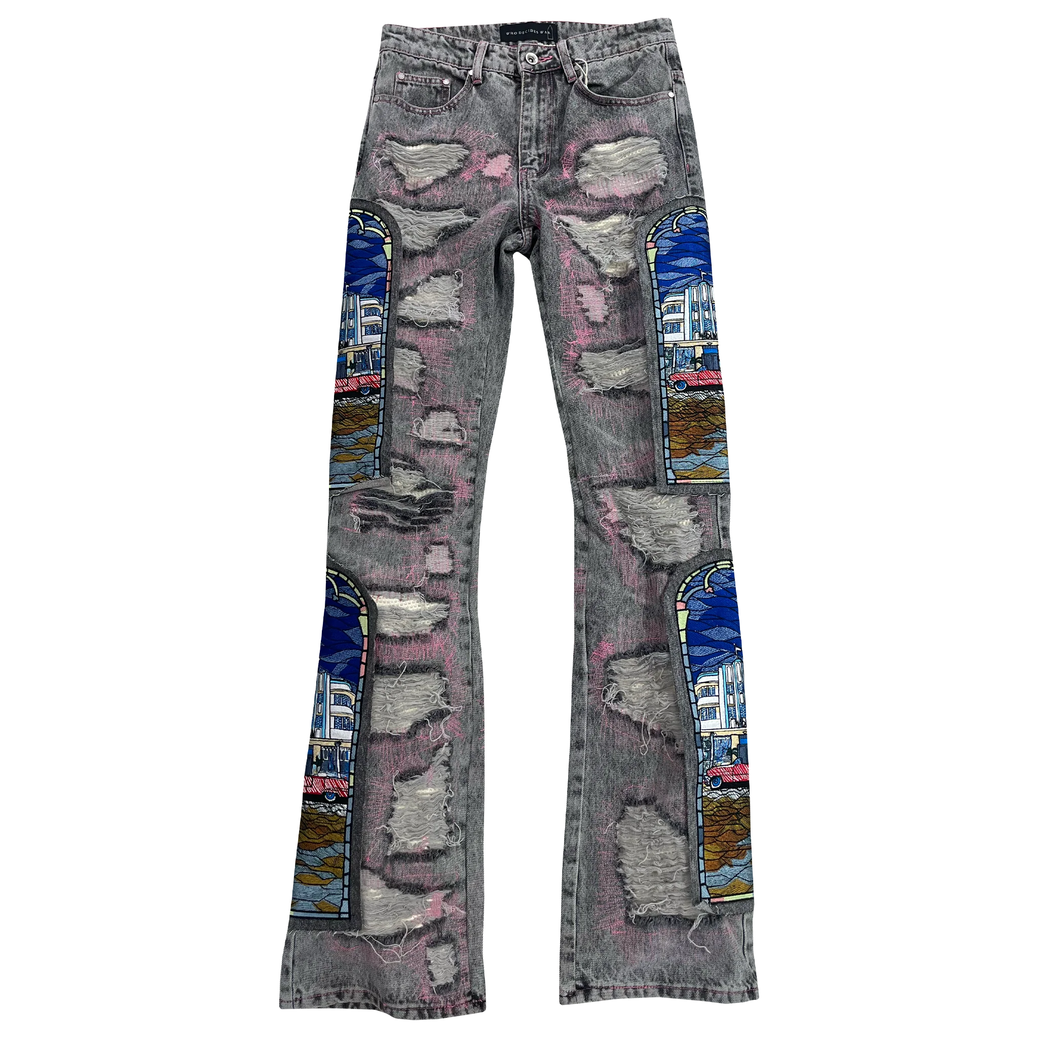 Who Decides War "Stained Glass" Vintage Grey Denim Jeans