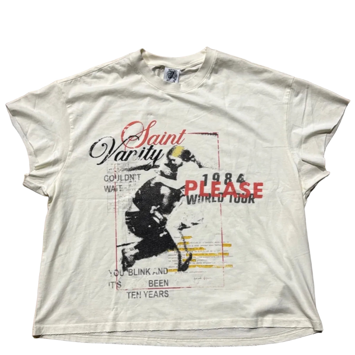 Saint Vanity "YES PLEASE" Cream Cropped Sleeve T-Shirt