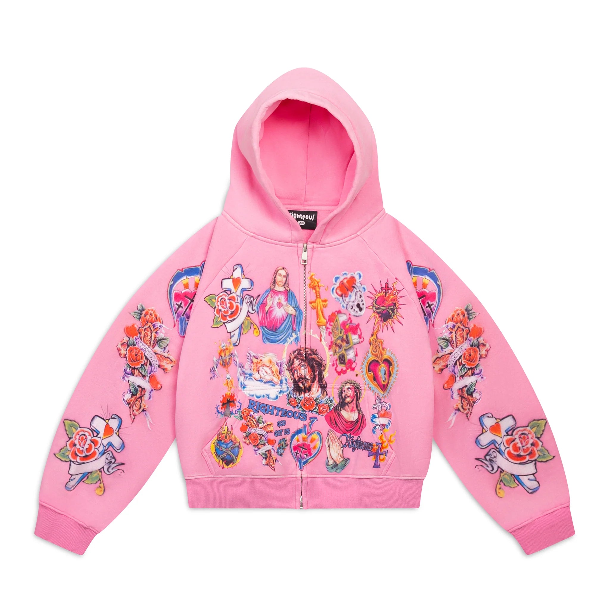 We Are Righteous "Risen King" Cropped Pink Zip-Up Hoodie