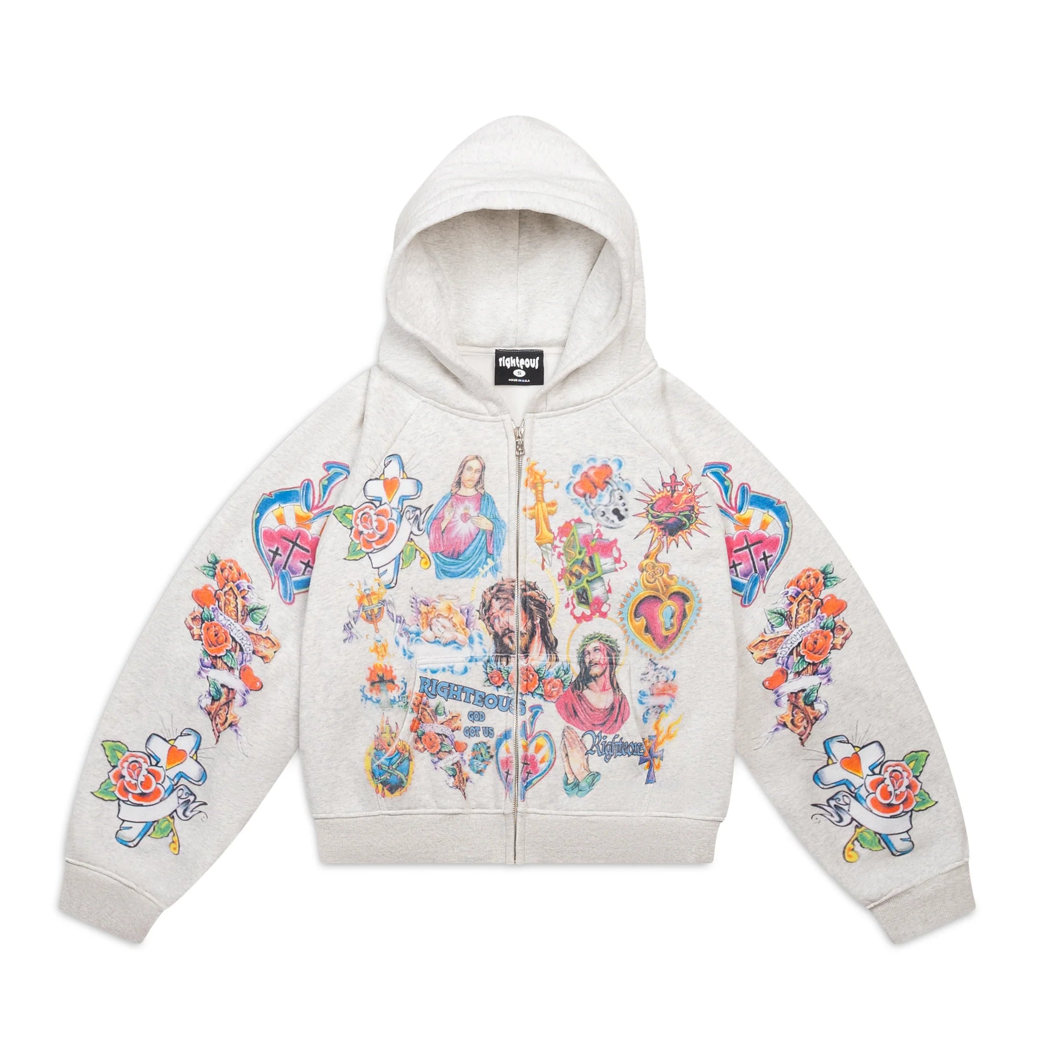 We Are Righteous "Risen King" Cropped Grey Zip-Up Hoodie