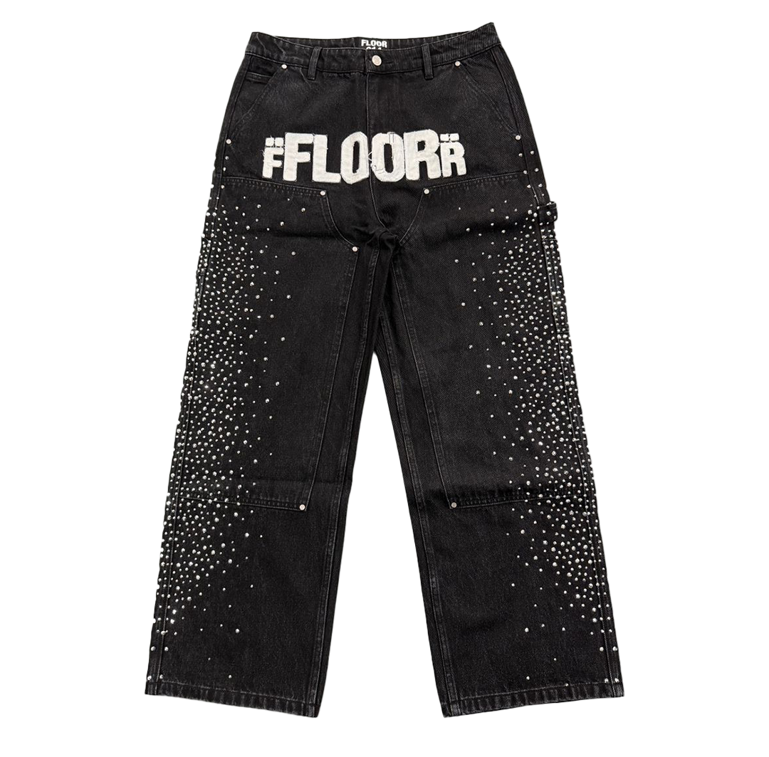 Floor 914 "Workman" Rhinestone Black Denim Jeans