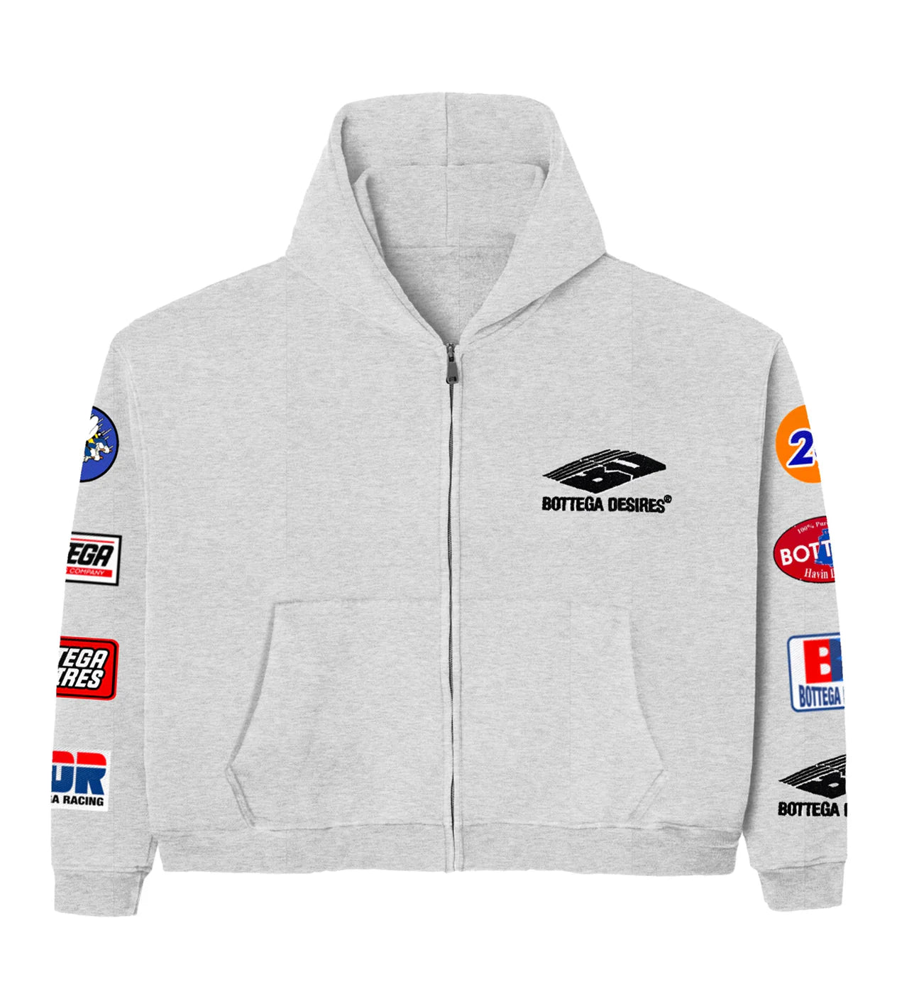 Bottega Desires "Logos" Grey Zip-Up Hoodie