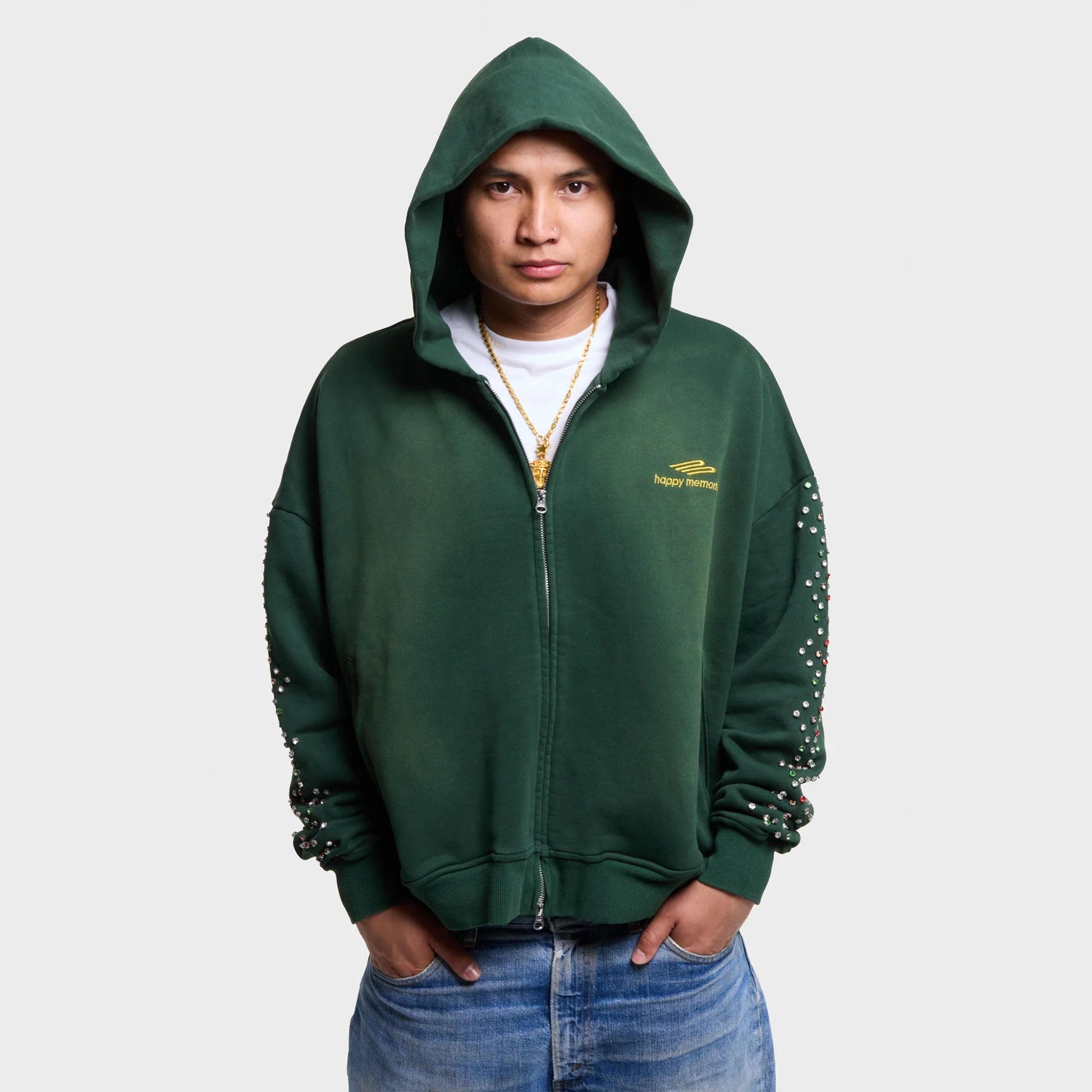 HMDD "Green Bean" Crystal Zip-Up Hoodie