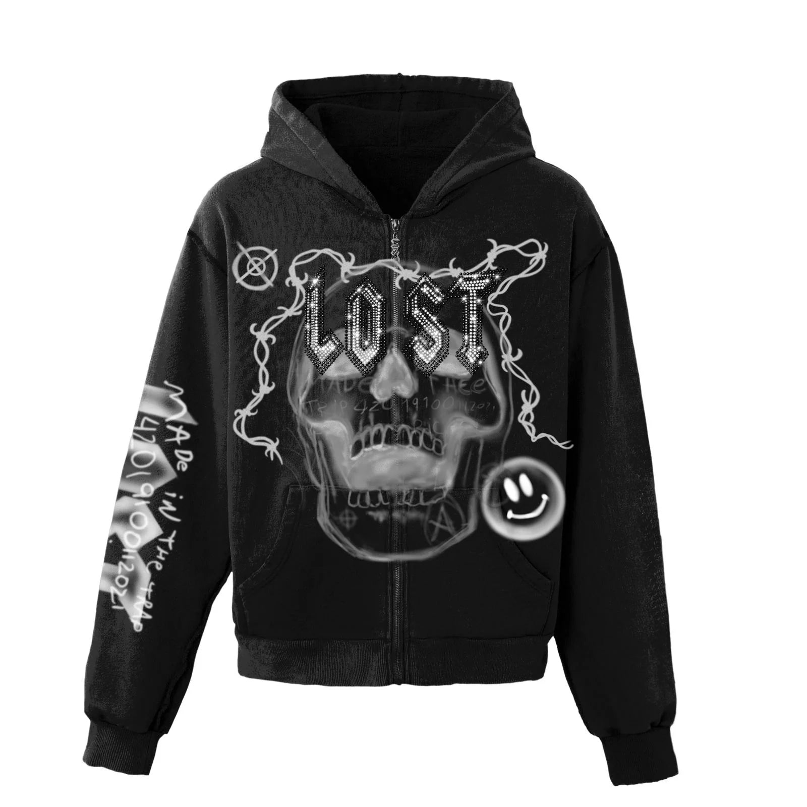 Lost Intricacy "Skull Bound" Black/White Zip-Up Hoodie