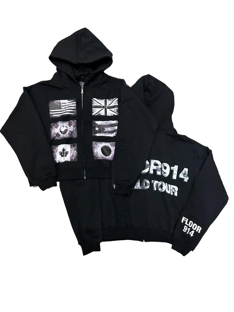 FLR 914 "Flags" Black Zip-Up Hoodie