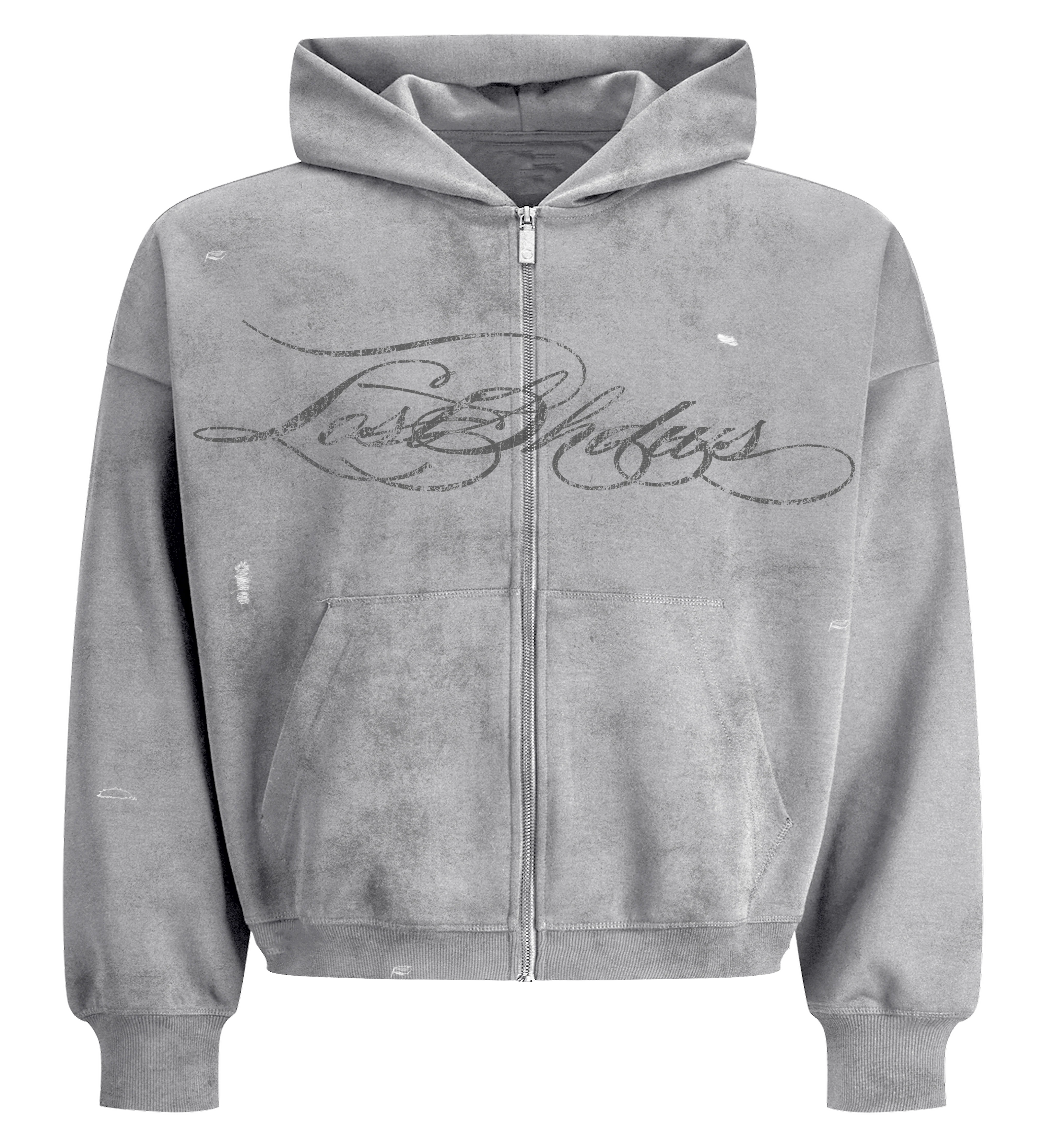 LOST SHDWS "Distressed Script" Grey Hoodie