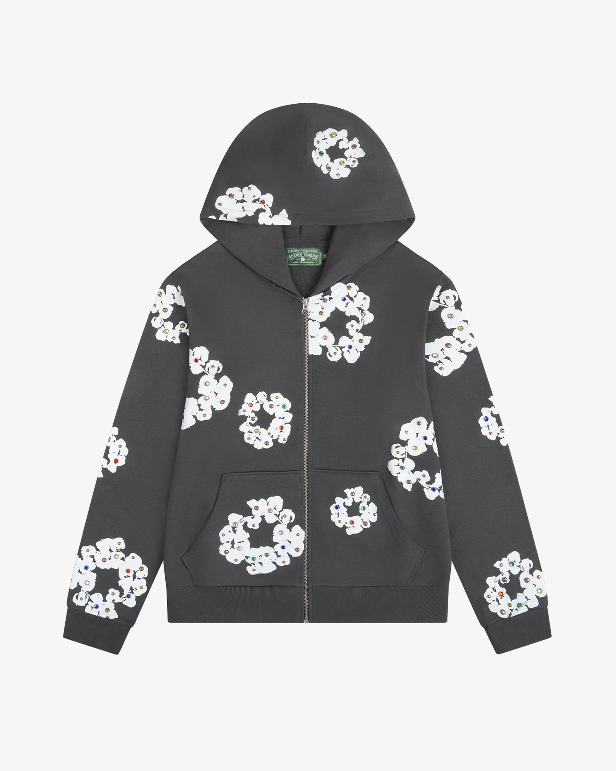 Denim Tears Rhinestone Cotton Wreath Grey Hoodie