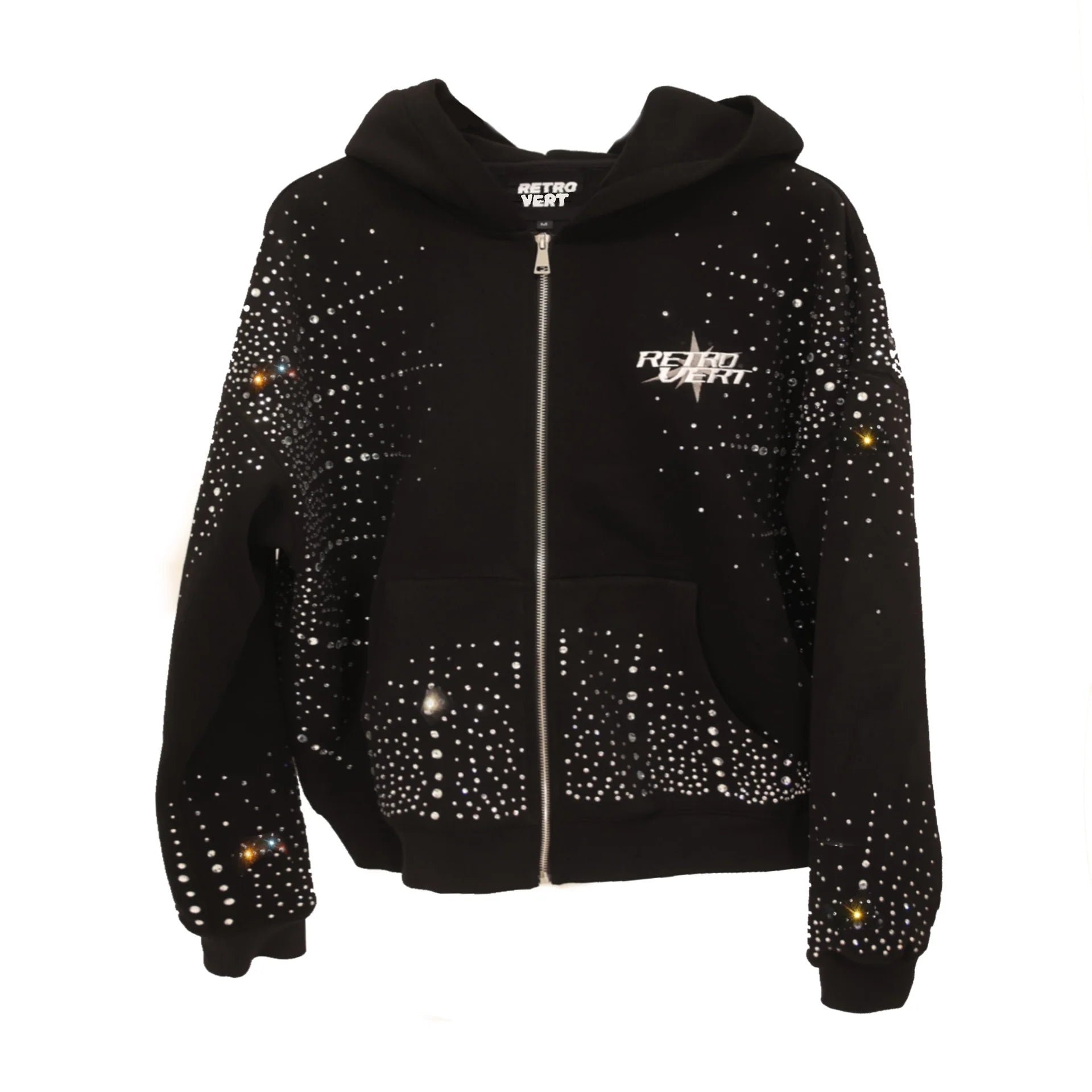Retrovert "Infinity Rhinestone" Black Zip-Up Hoodie