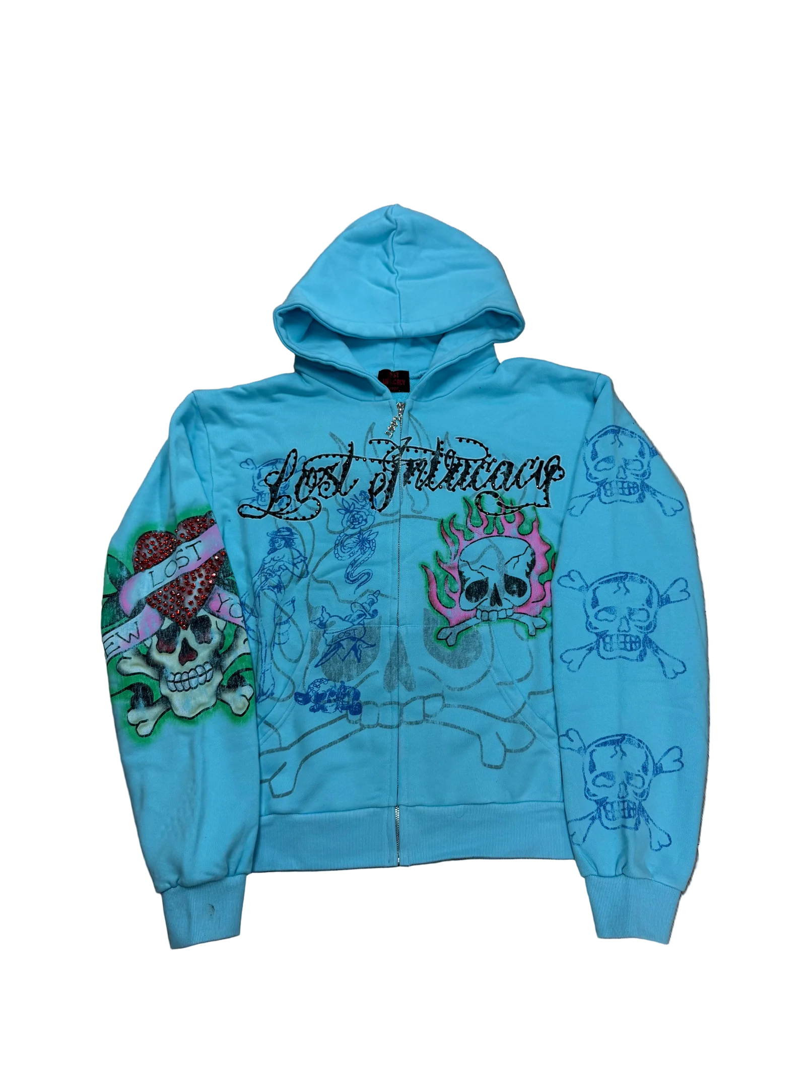 Lost Intricacy "Ink & Bones" Light Blue Zip Up Hoodie