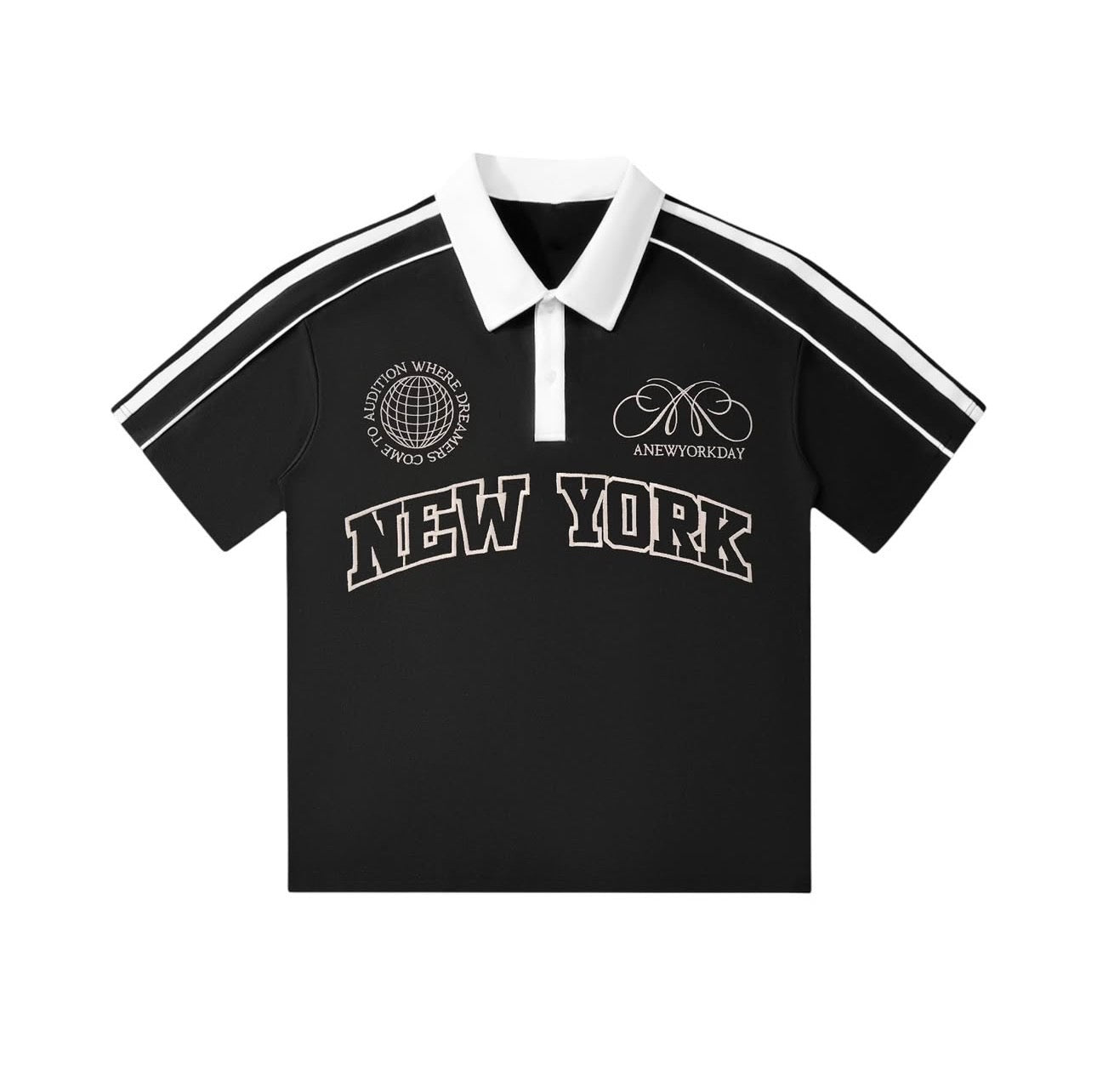 A New York Day "New York" Collared Shirt (Black)