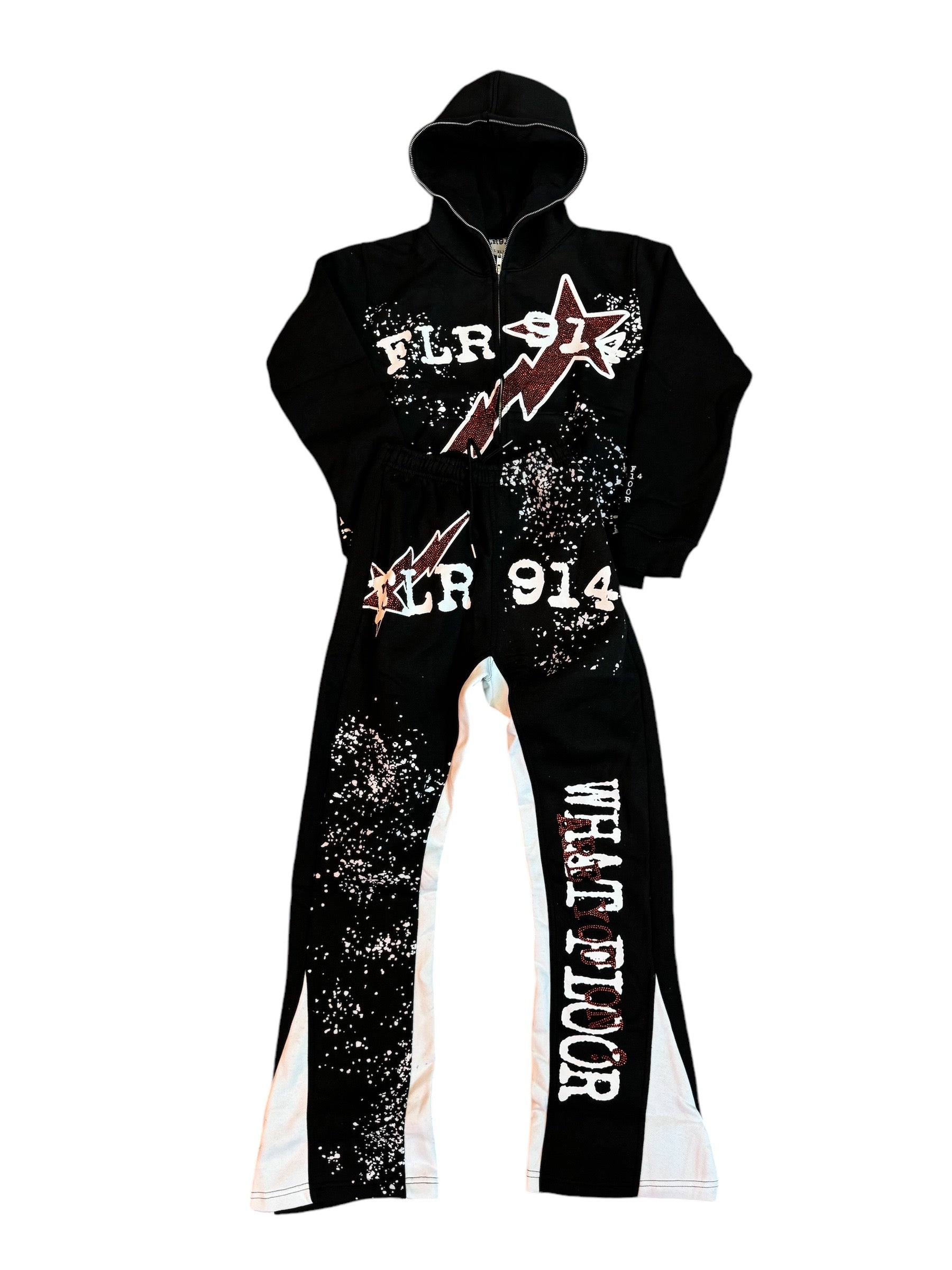 FLR 914 Black/Red Rhinestone Full Sweatsuit