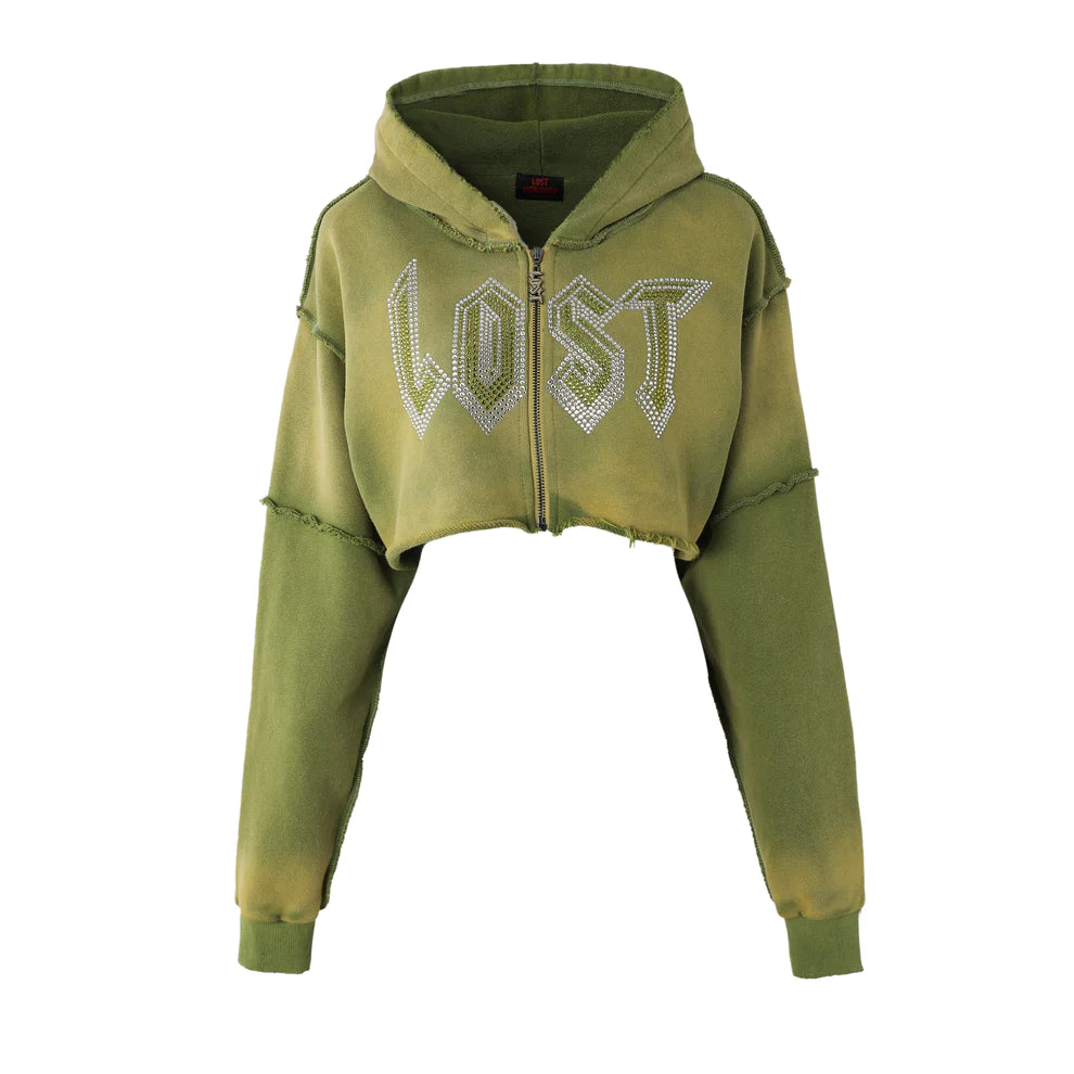 Lost Intricacy "Green" Crop Zip Up Hoodie