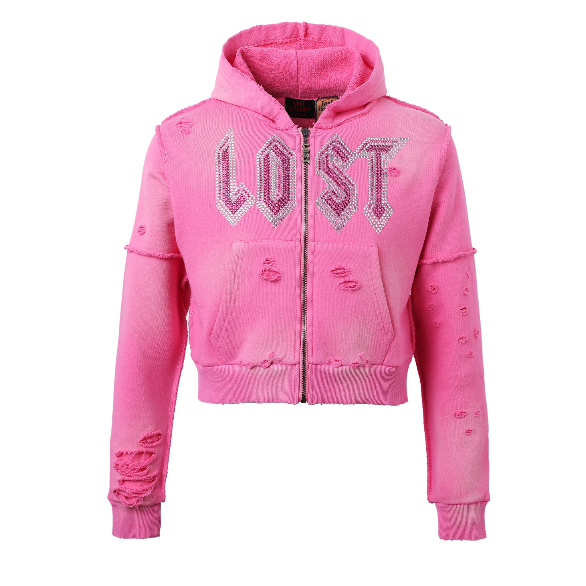 Pink Cracked Marble Women's Zip Up Hoodie