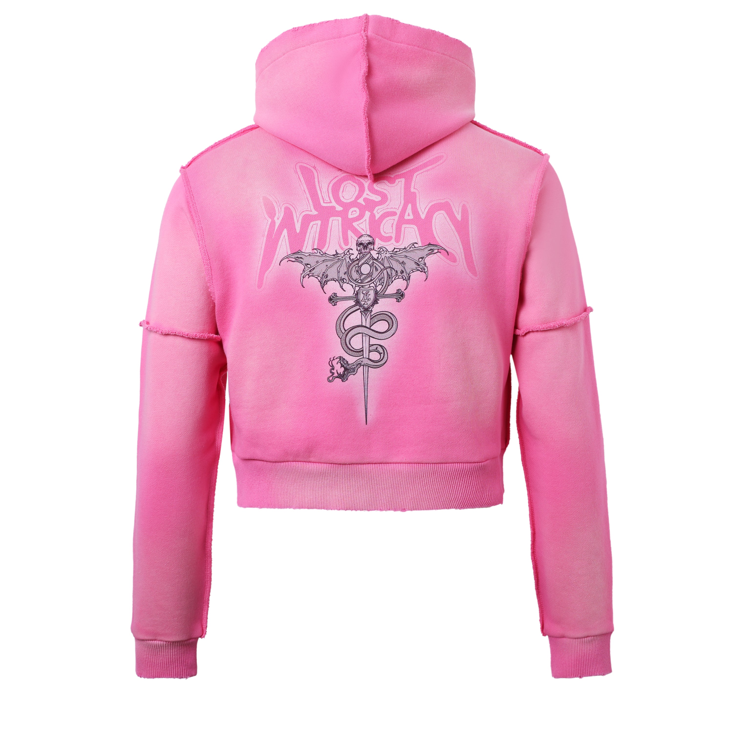 Lost Intricacy Distressed Pink Rhinestone Women's Zip-Up Hoodie