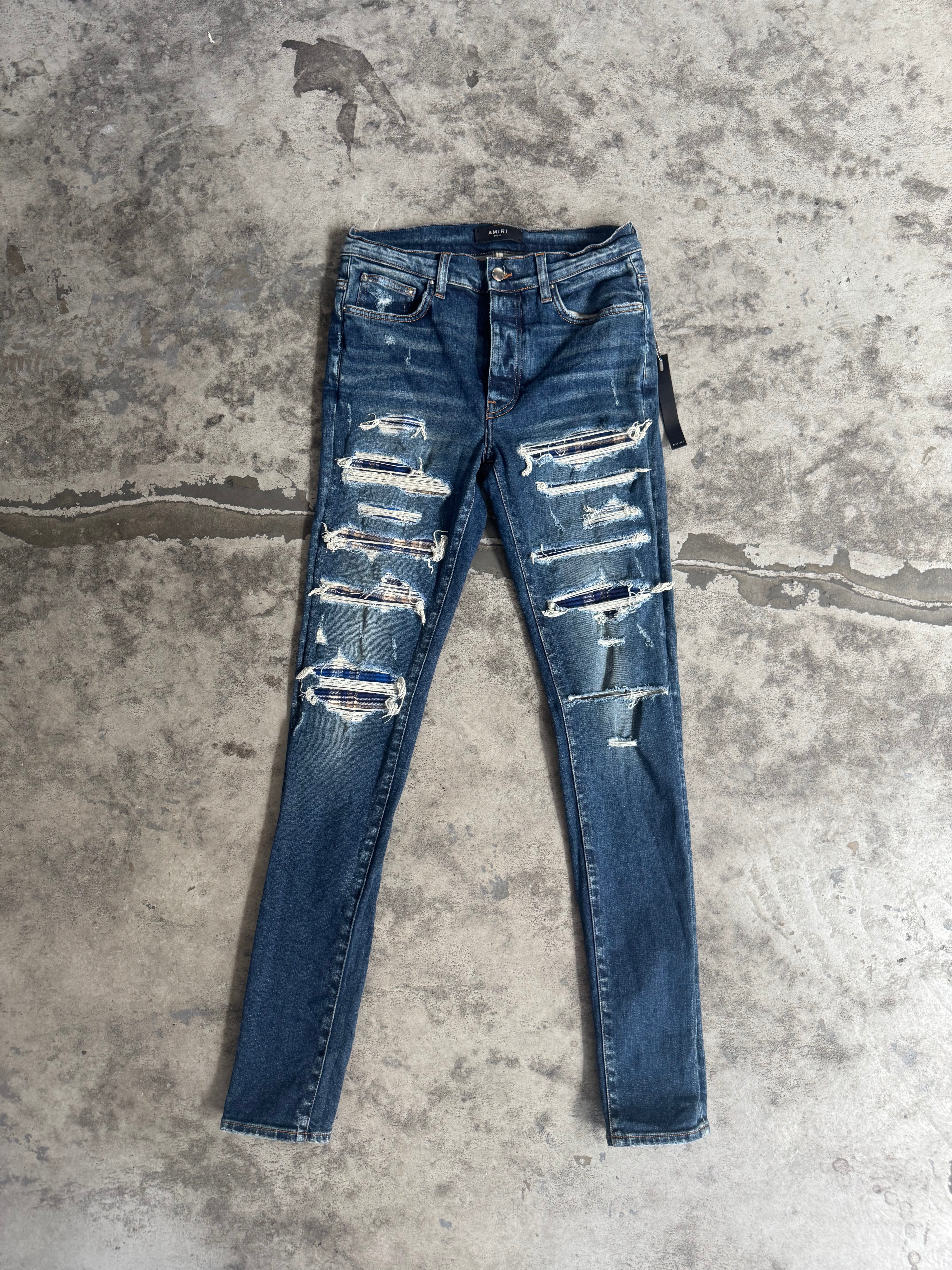 Amiri "Blue Plaid" Denim Jeans Size 32 Pre-Owned