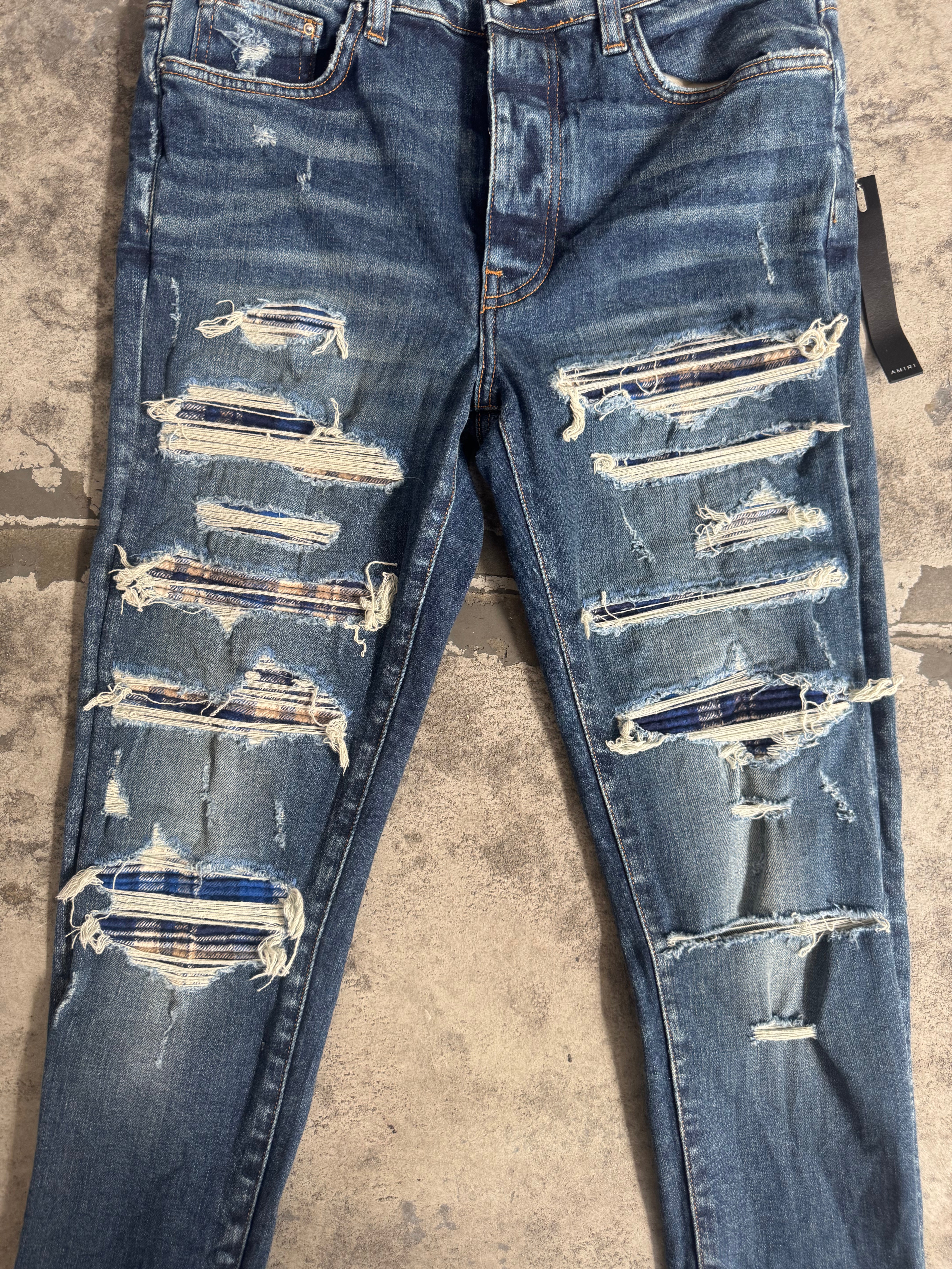 Amiri "Blue Plaid" Denim Jeans Size 32 Pre-Owned