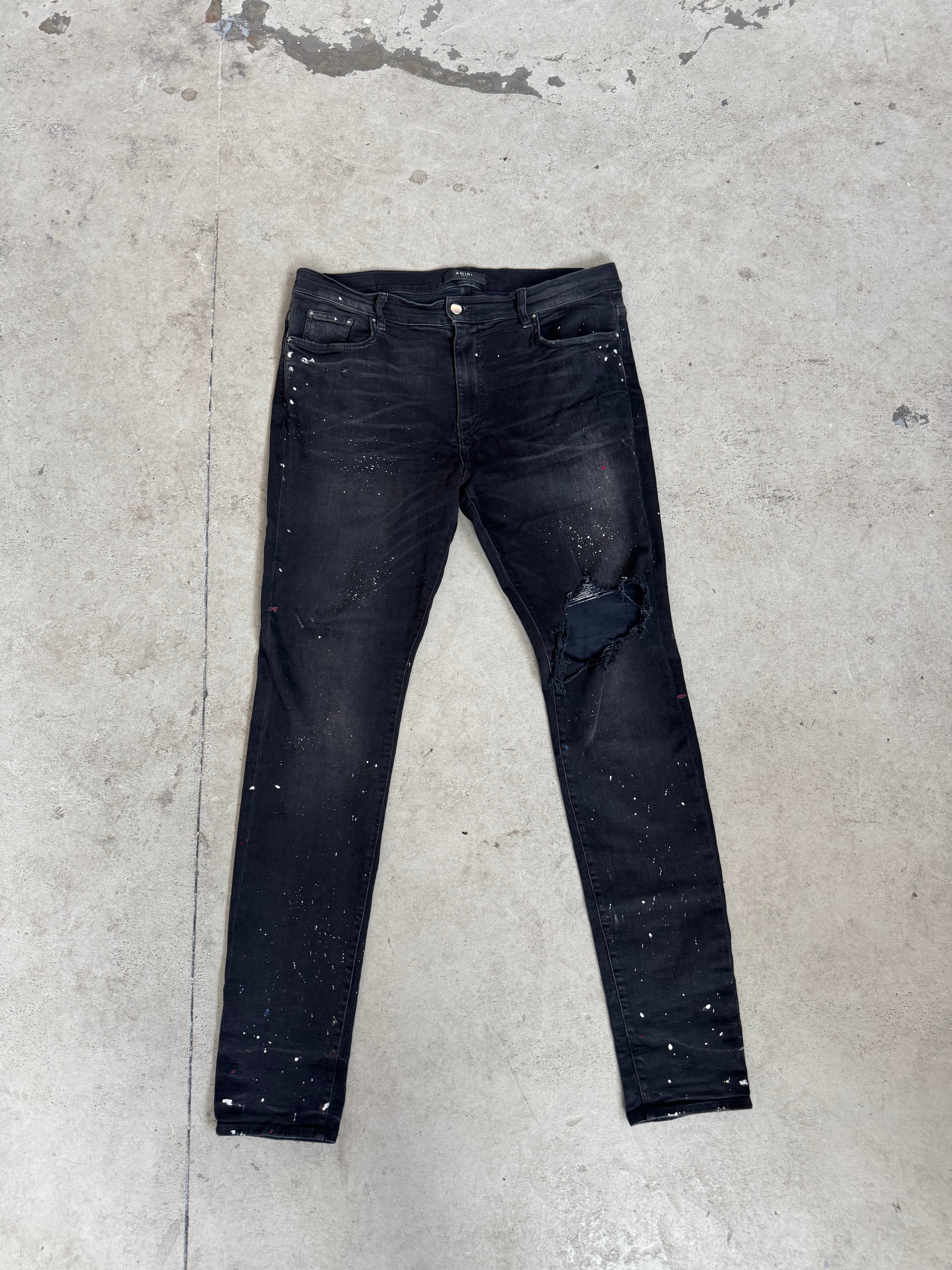 Amiri "Red Gliiter Paint" Black Jeans Size 38  Pre-Owned
