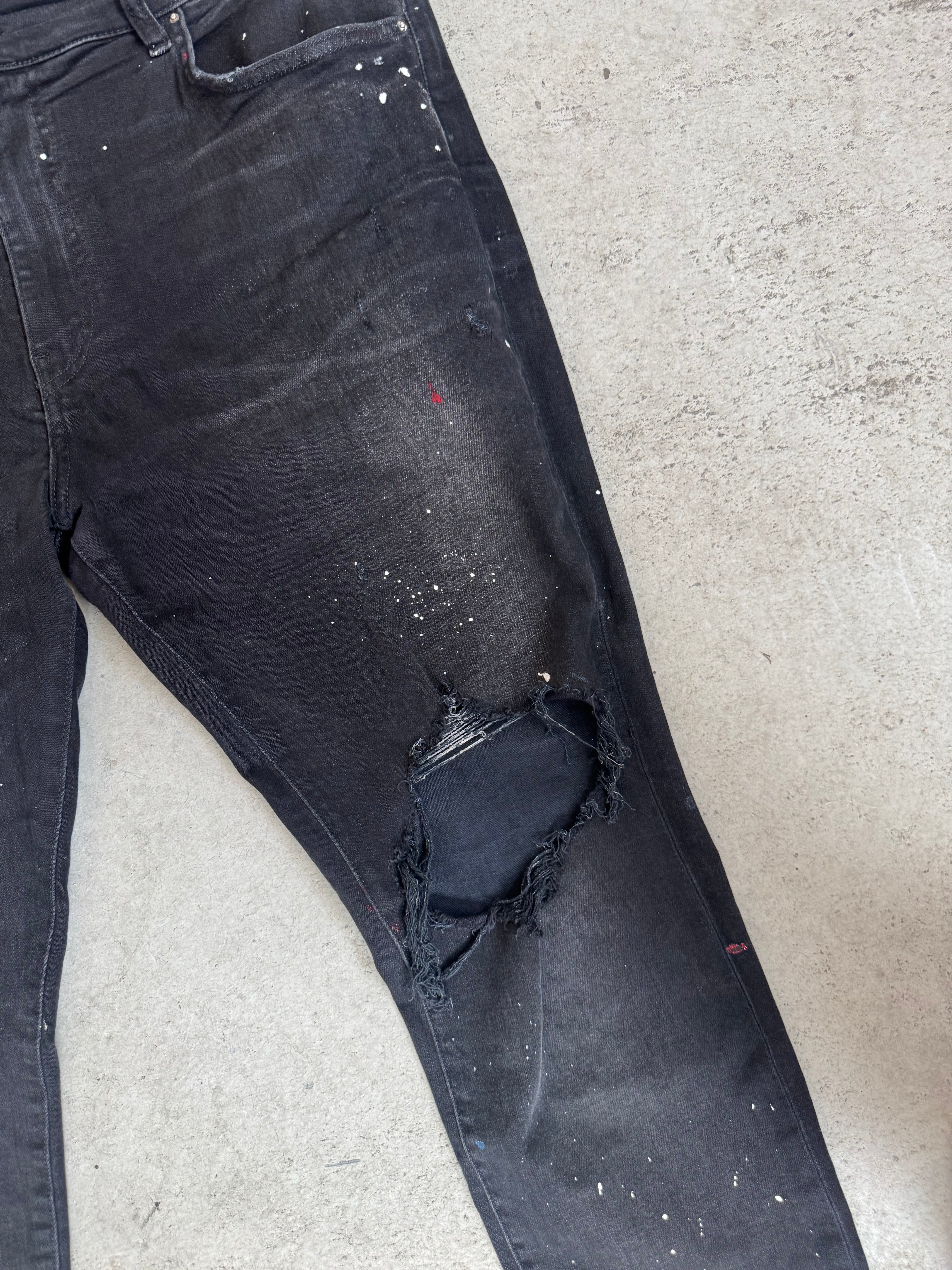 Amiri "Red Gliiter Paint" Black Jeans Size 38  Pre-Owned