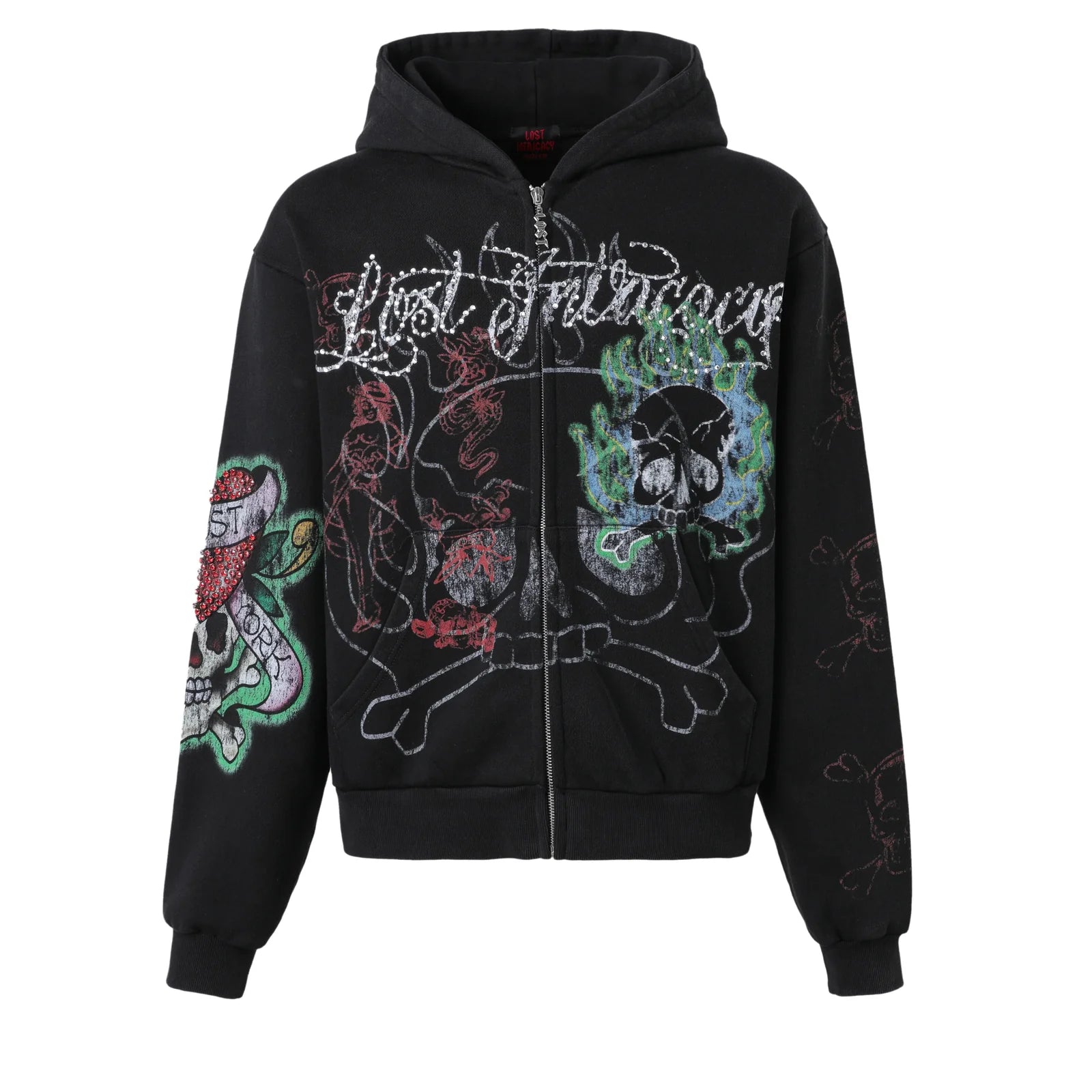 Lost Intricacy "Ink & Bones" Black Zip-Up Hoodie