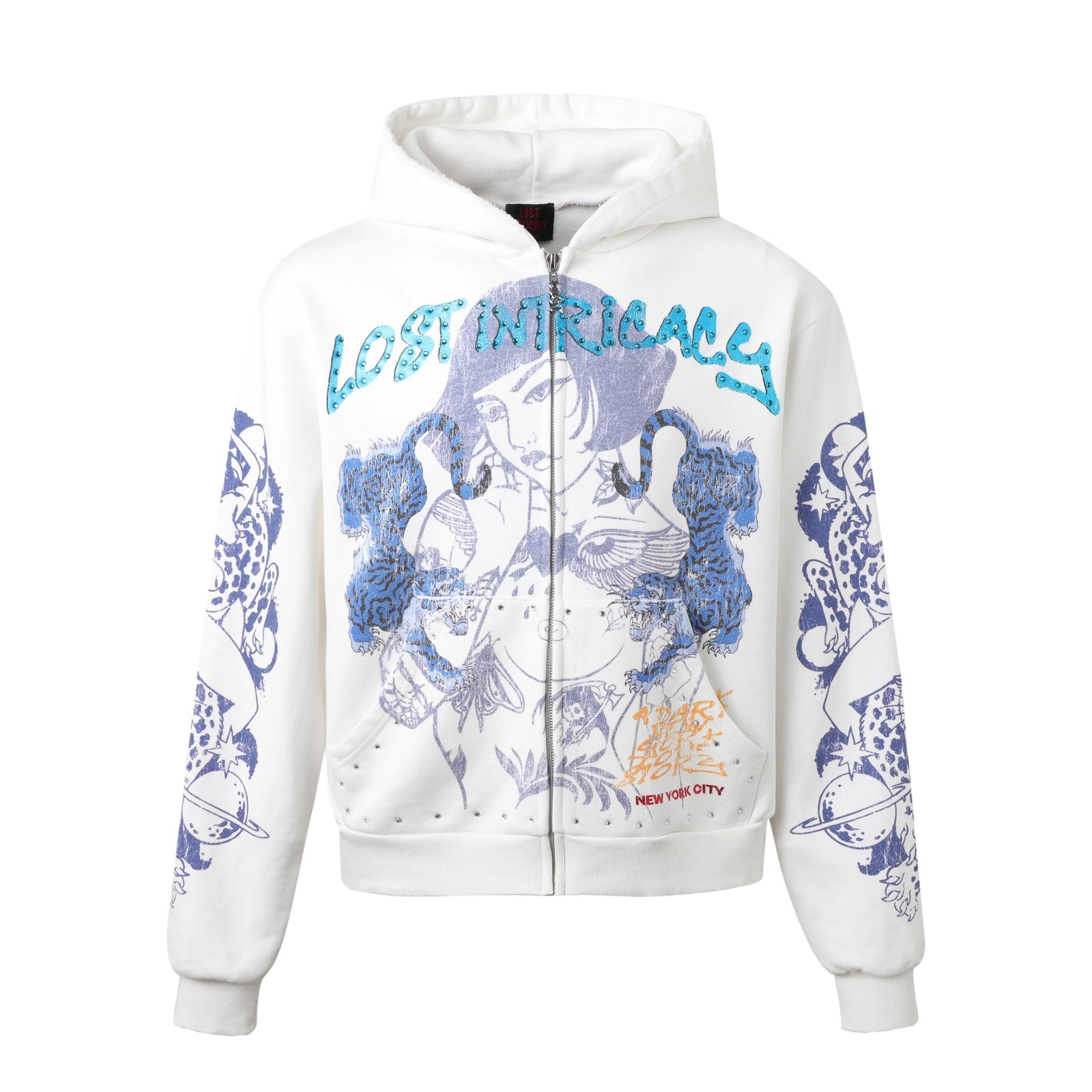 Lost Intricacy "Twin Tigers" White Zip-Up Hoodie
