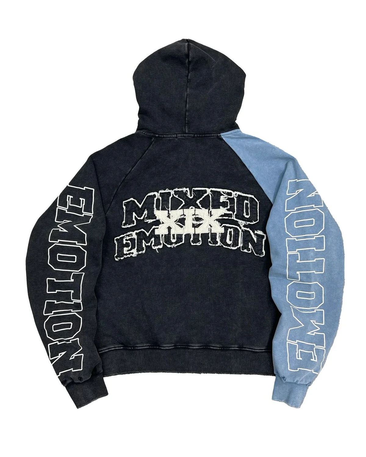 Mixed Emotions "Split Decision" Black & Blue Zip-Up Sweater