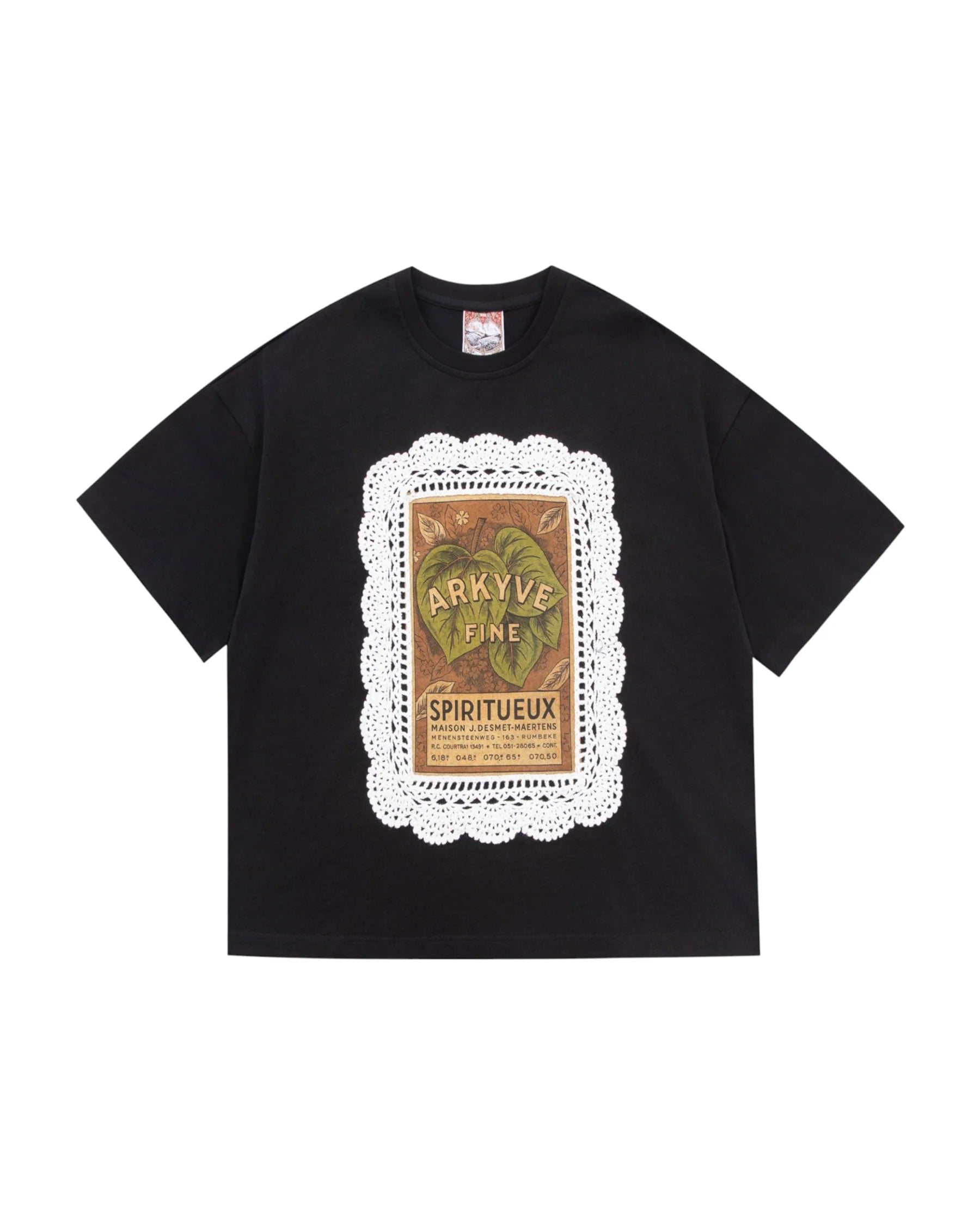 Arkyve "Crochet Wine Label" Black T-Shirt