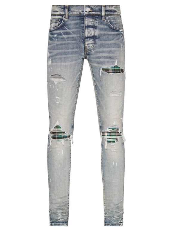 Amiri MX1 Green Plaid Clay Indigo Jeans