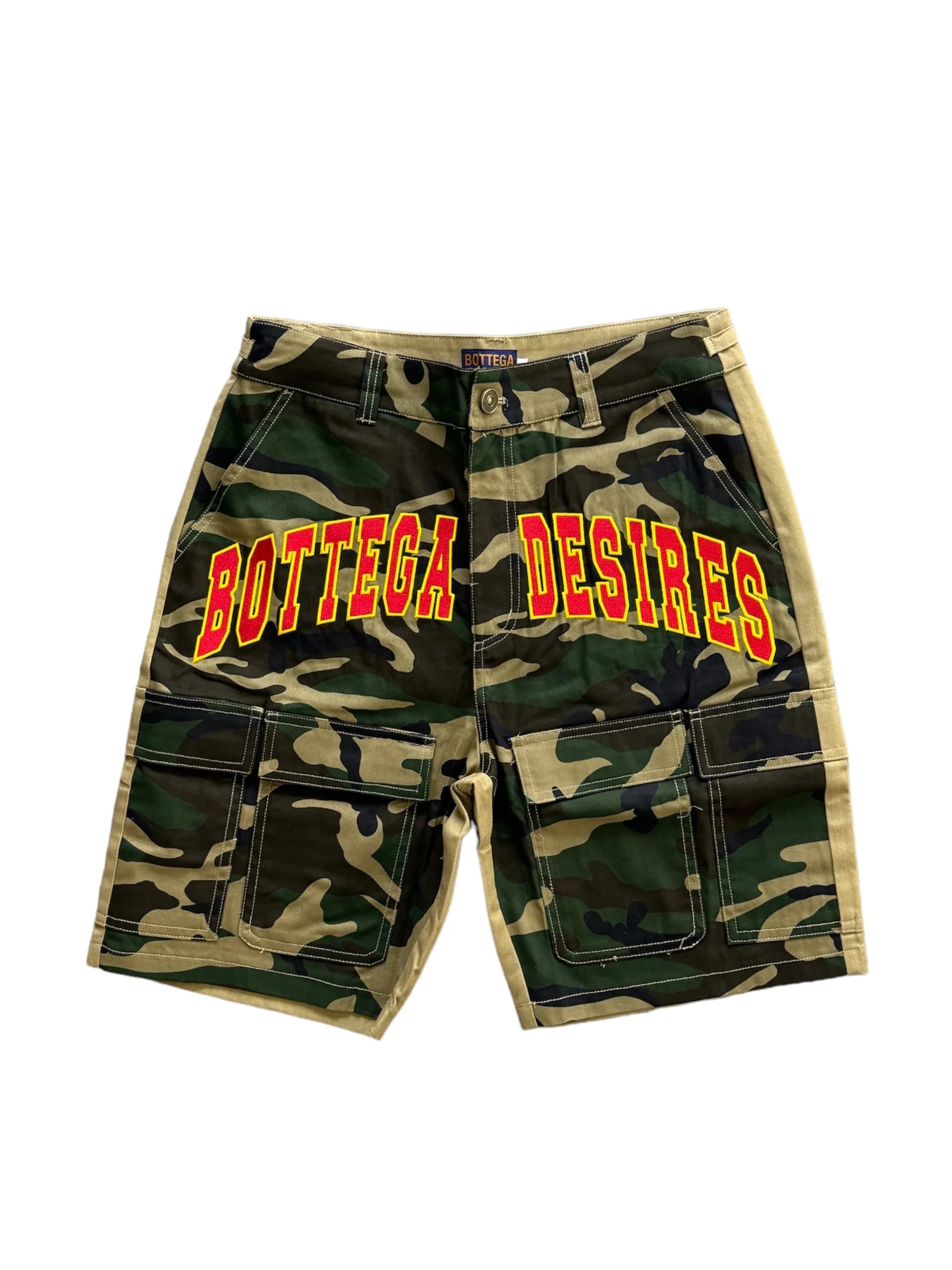 Bottega Desires Cargo Camo Shorts