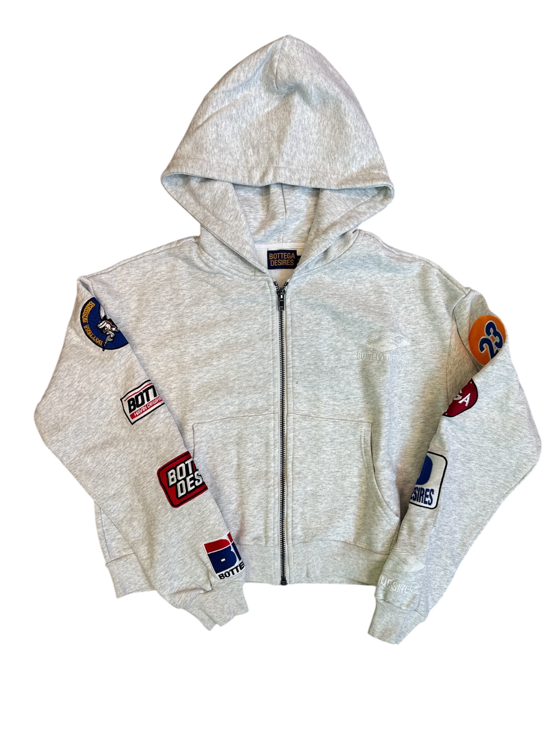 Bottega Desires "Logos" Grey Zip-Up Hoodie